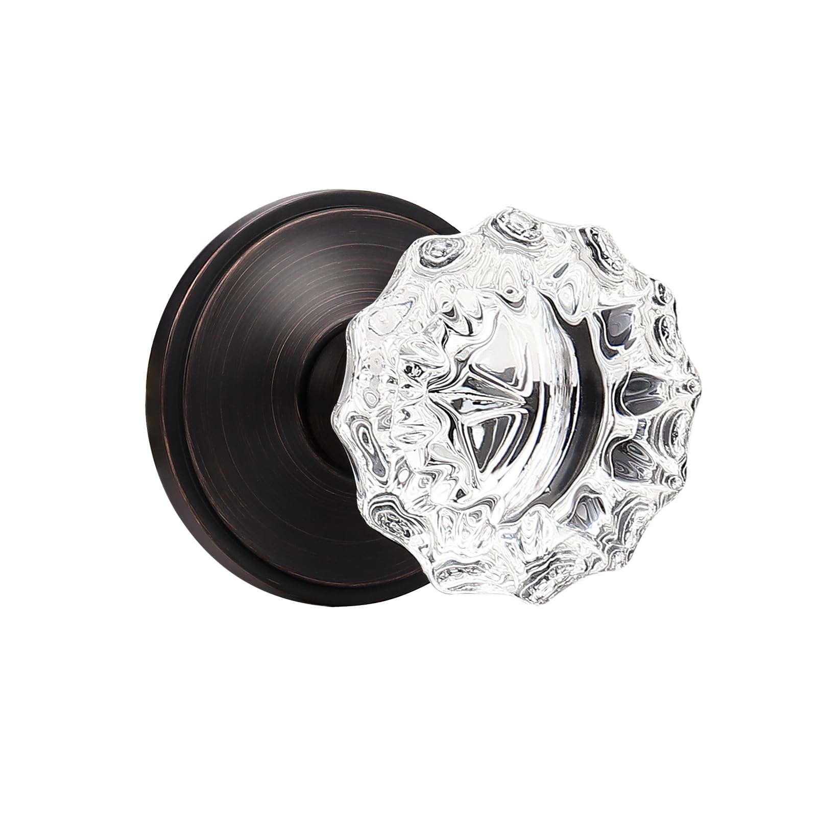 KNOBWELL Single Sided Crystal Glass Door Knob - Oil Rubbed Bronze Finish, Faceted Clear Crystal Rosette for Interior Doors - Perfect for Bedrooms, Bathrooms & Closets