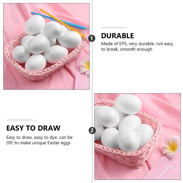 LUOZZY 30 Pcs White Styrofoam Easter Eggs - 6cm Polystyrene Foam Craft Eggs for DIY Decorations, Easter Basket Fillers, Spring Home Decor & Party Supplies