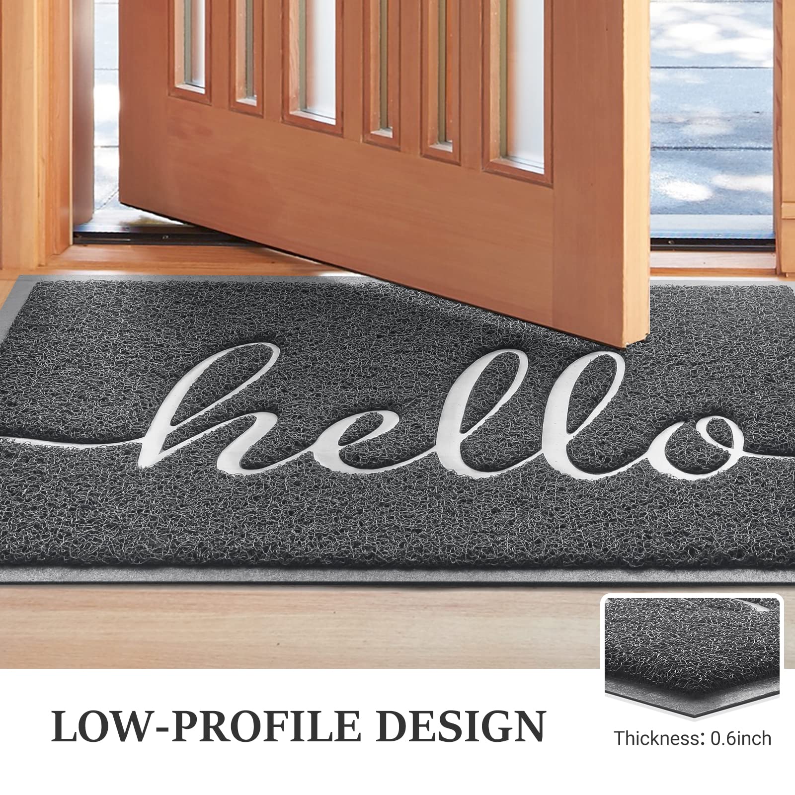 BeneathYourFeet Non-Slip Welcome Doormat 32x20 Inches - Dark Grey Low Profile Entryway Rug for High Traffic Areas | Perfect for Front Door, Patio, Mudroom & Home Decor
