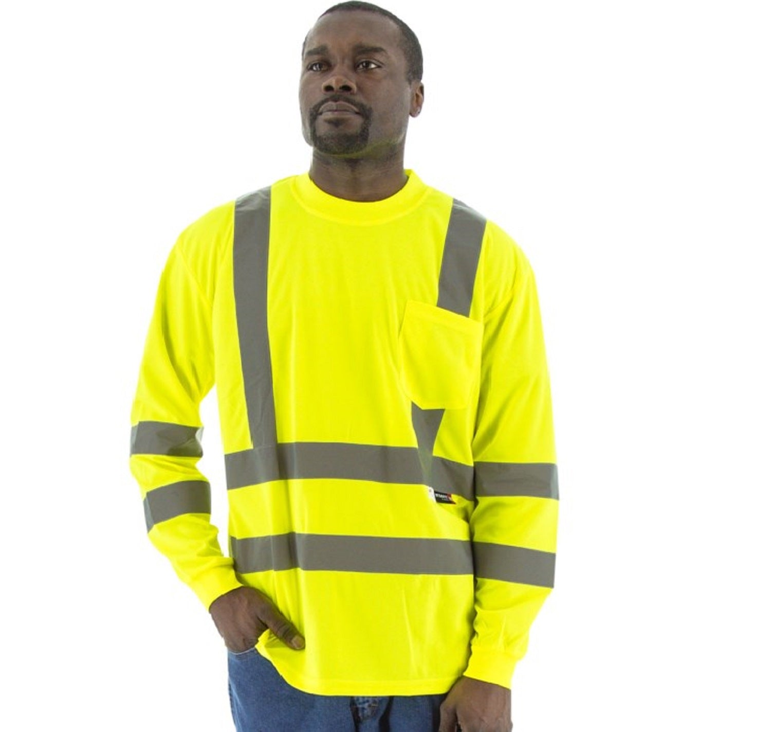 High Visibility Long Sleeve Shirt for Men - Reflective Safety Work Shirt with Moisture Wicking - Ideal for Construction, Road Work & Night Running