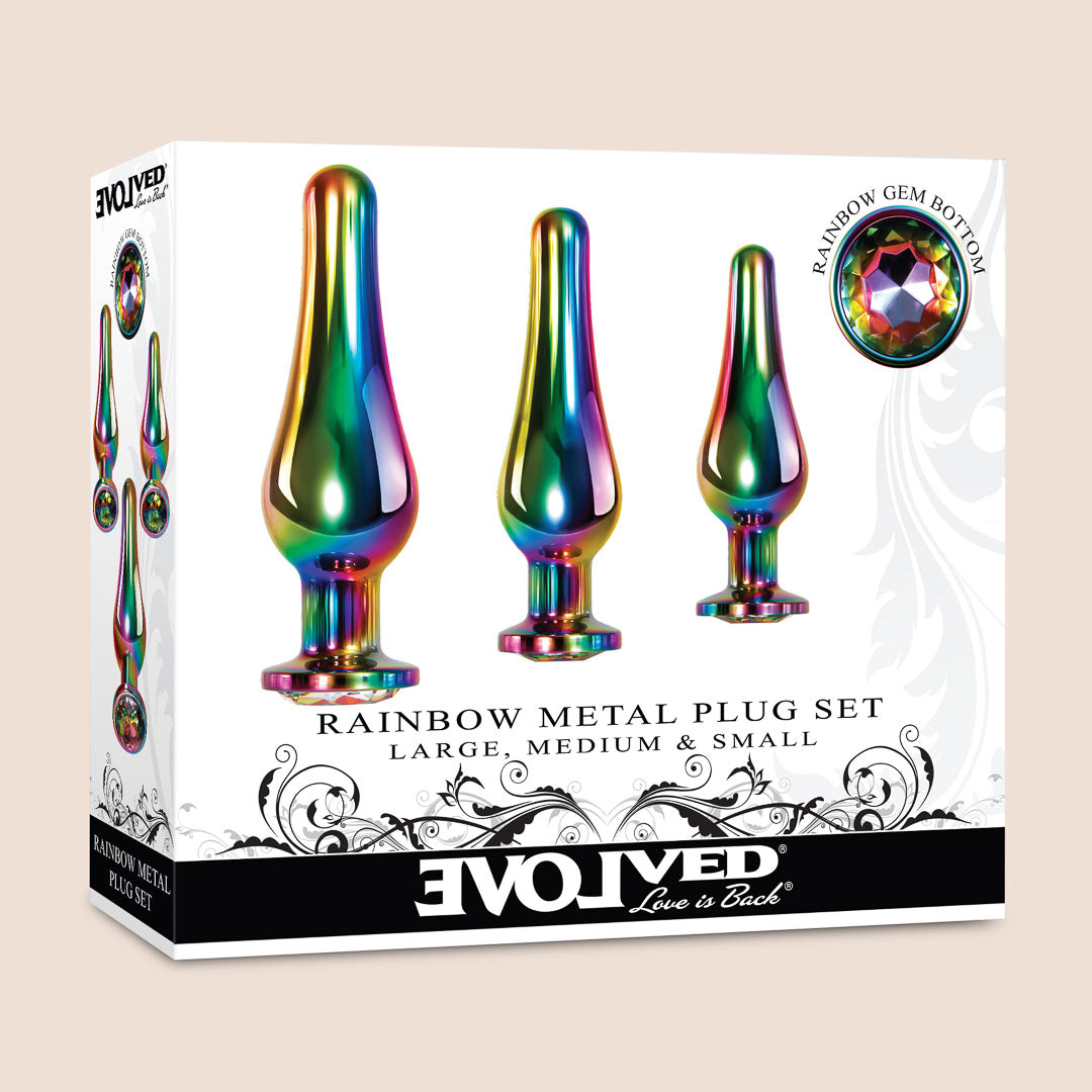 Rainbow Metal Butt Plug Set - 3 Piece Anal Training Kit for Beginners & Advanced Users | Smooth Stainless Steel Design for Comfort & Safety | Perfect for Couples Play, Solo Exploration & BDSM Scenes