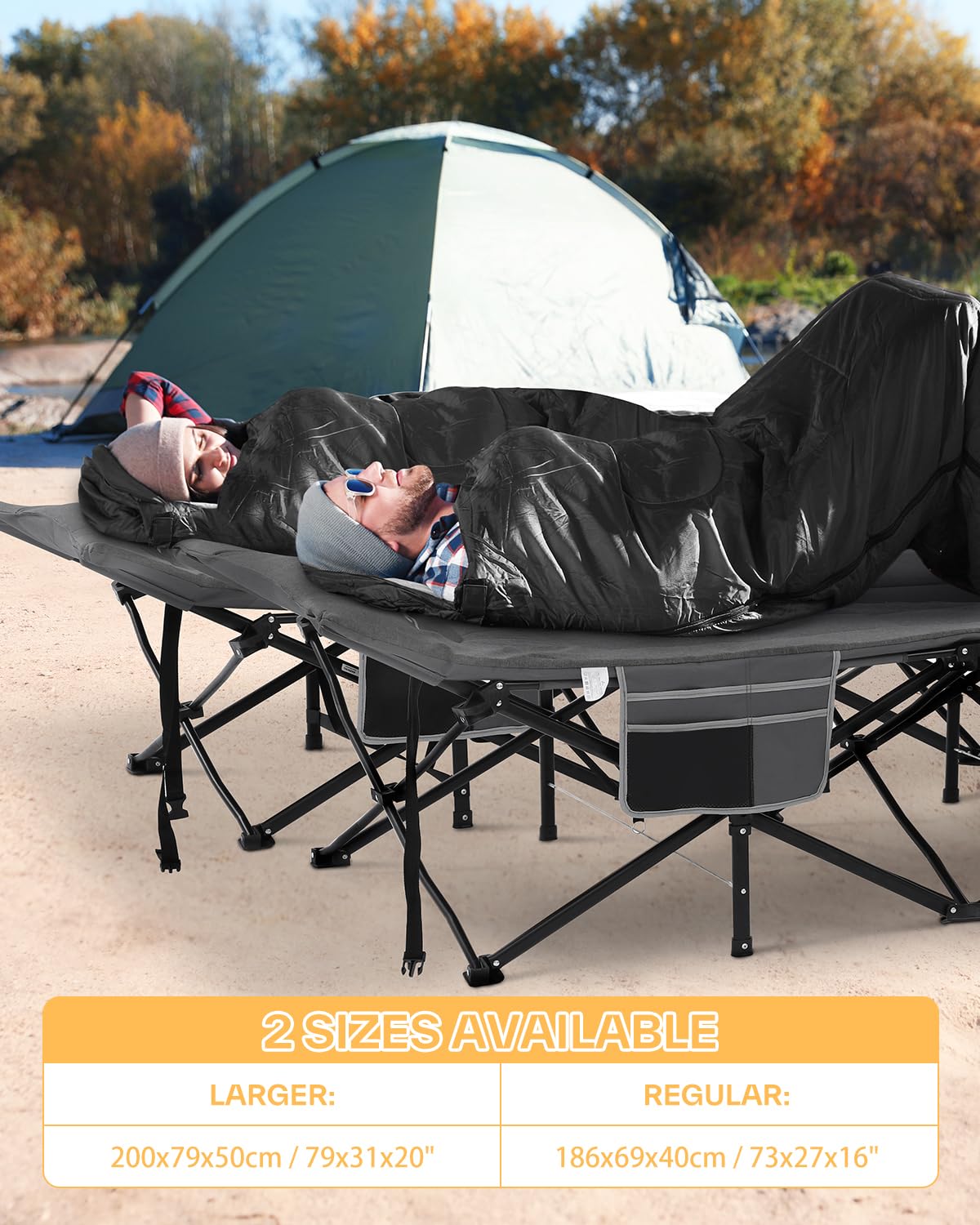 Sportneer Extra Wide Heavy Duty Folding Camping Cot for Adults - Padded Cushion with Headrest, Portable Sleeping Bed for Camping, Tent, Office & Travel - Durable Foldable Cot for Outdoor Adventures & Guest Accommodation