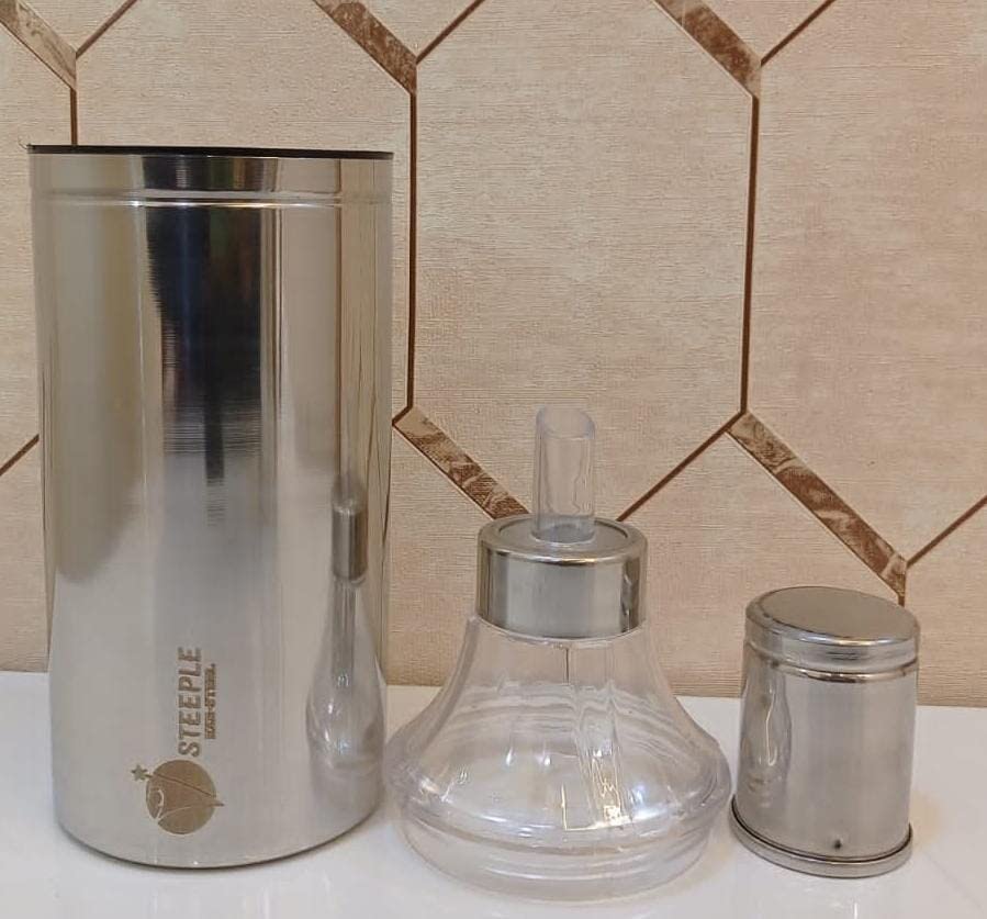 STEEPLE® 1 Liter Stainless Steel Oil Dispenser Bottle - Durable Kitchen Oil Container for Cooking, Frying & Baking - Perfect for Home, Restaurant & Commercial Use (Silver, Pack of 1)