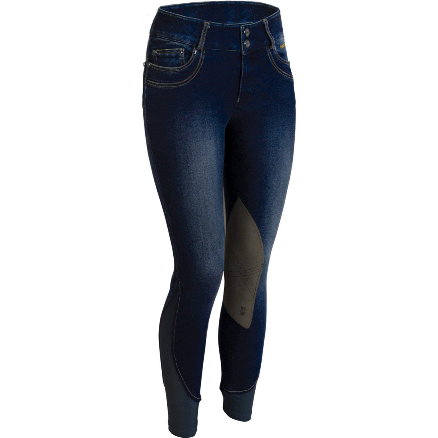 Denim II Knee Patch Riding Breeches 28 inch Navy - Equestrian Breeches for Women & Men, Comfortable Horse Riding Pants for Training & Competition