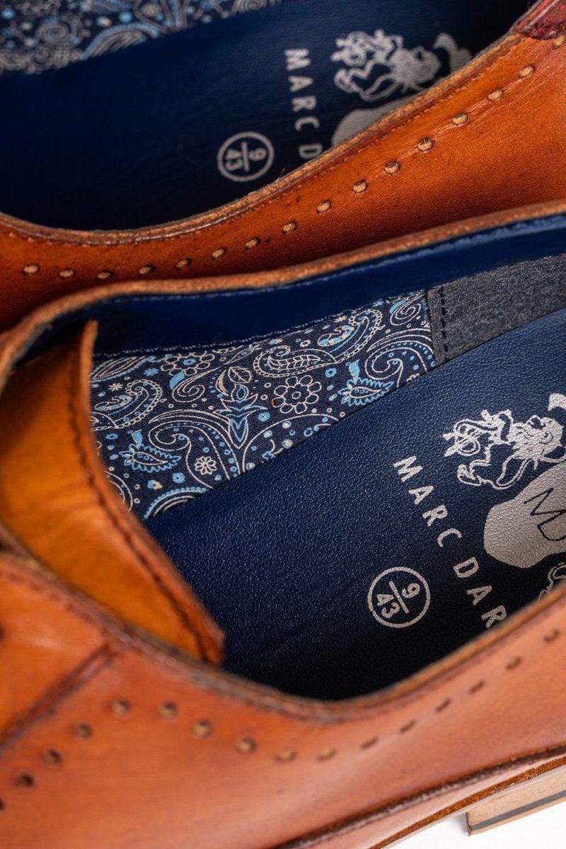Marc Darcy Carson Tan Wingtip Oxford Brogue Shoes - Classic Men's Dress Shoes for Business, Formal & Wedding Occasions