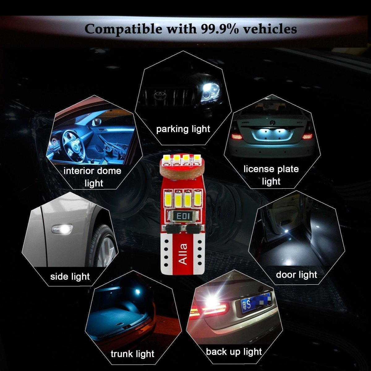Super Bright 194 175 LED Bulbs 12V W5W - 6000K White Interior Lights for Cars, Trucks, SUVs - Perfect for Dashboard, Dome, and License Plate Lighting