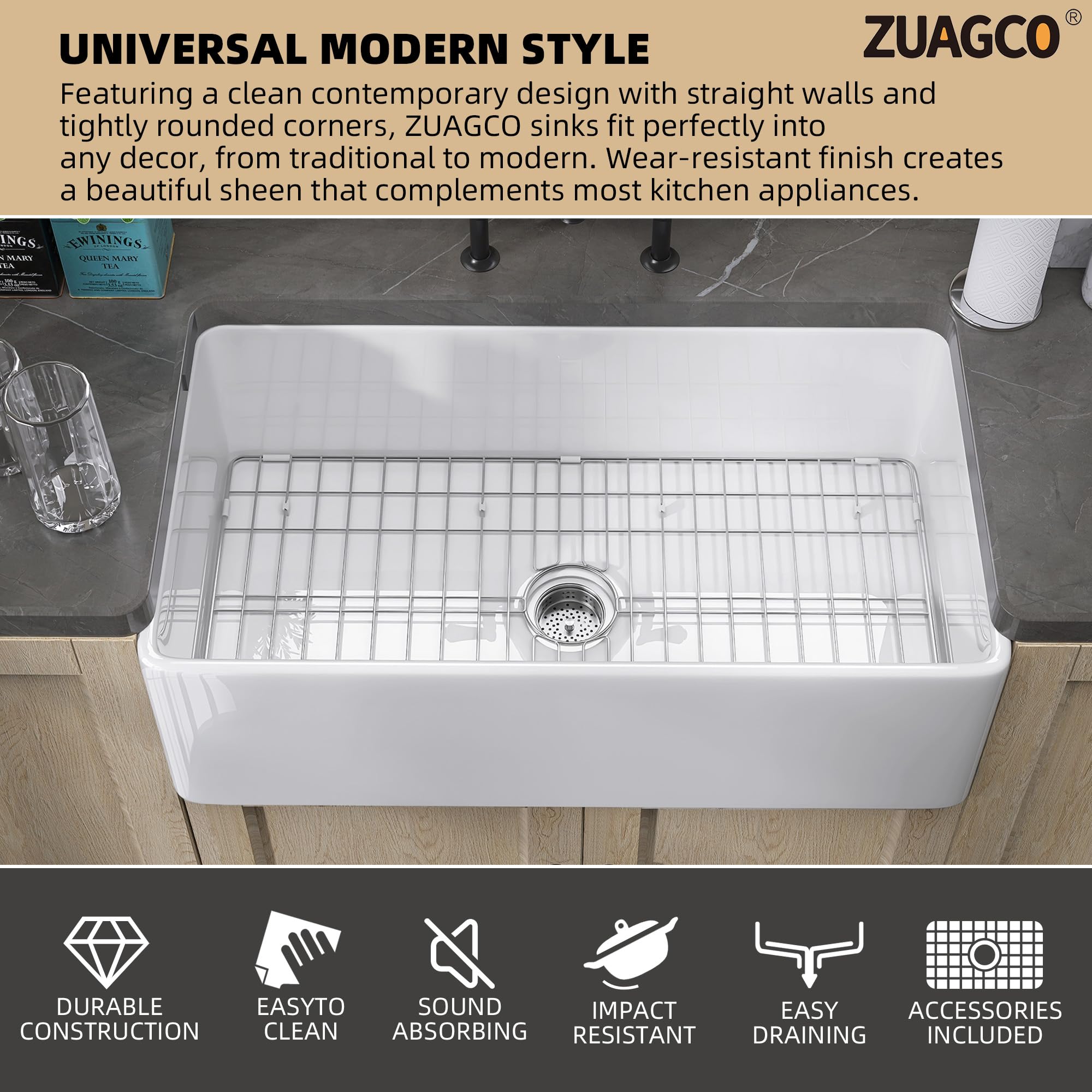 33x20 Inch White Fireclay Farmhouse Sink - Undermount Single Bowl Apron Kitchen Sink with Large Capacity & Accessories | Perfect for Rustic Kitchens, Modern Farmhouse Decor & High-End Renovations