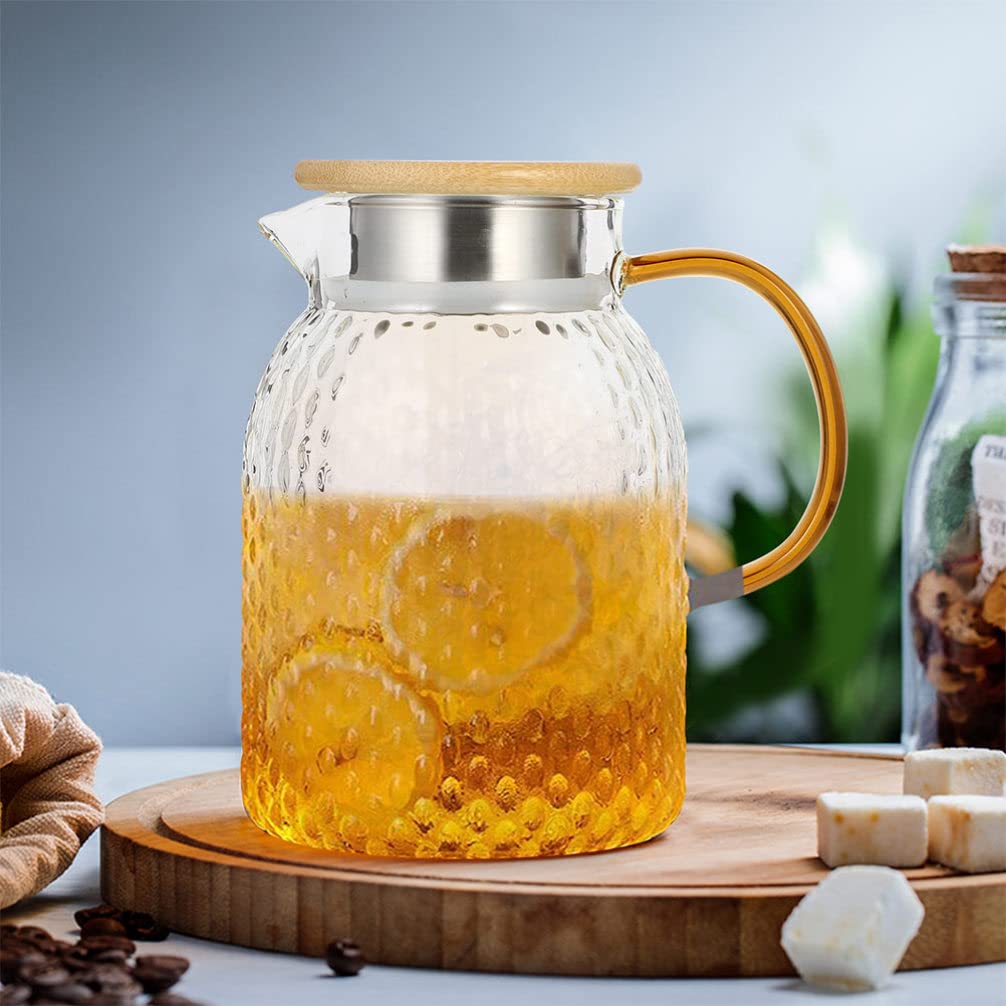 1pc Glass Cold Water Jug with Lid - 64oz BPA-Free Pitcher for Iced Tea, Lemonade & Infused Water - Perfect for Refrigerator Storage, Kitchen, Office & Outdoor Picnics