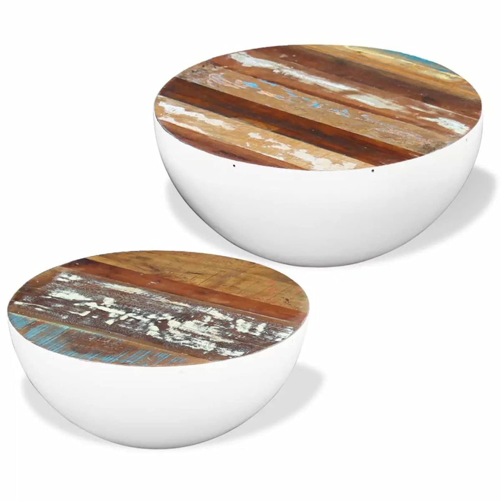 Festnight 2-Piece Round Coffee Table Set with Bowl-Shaped Design - Solid Reclaimed Wood Side Tables for Living Room, Office & Bedroom - Perfect for Small Spaces, Modern Decor and Coffee Lovers