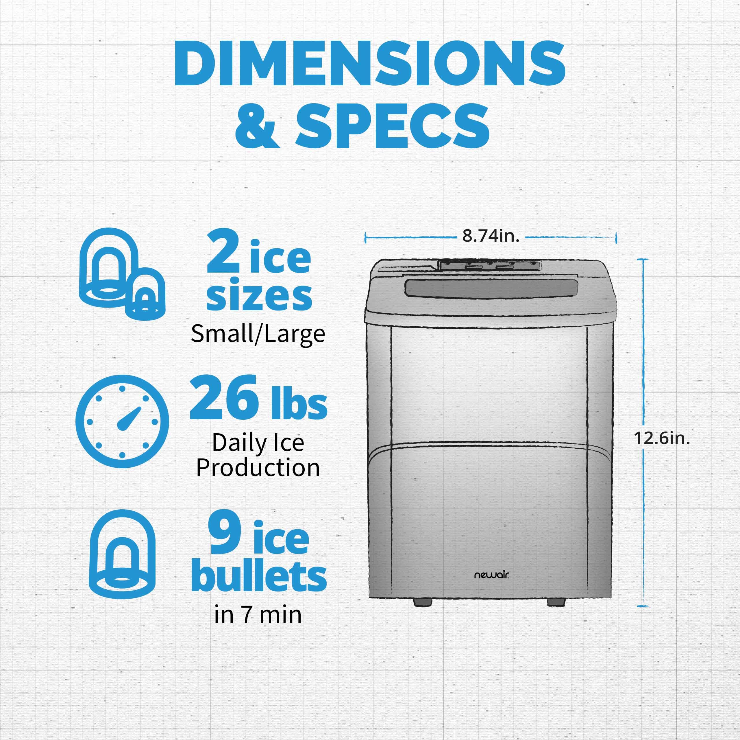 Newair 26 lbs. Countertop Bullet Ice Maker - Portable Ice Machine in Matte Black with Intuitive Controls | Large & Small Ice Size Options | Easy to Clean BPA-Free Parts | Perfect for Cocktails, Whiskey, Soda & Beverages | Ideal for Home Bars, Parties & Office Use