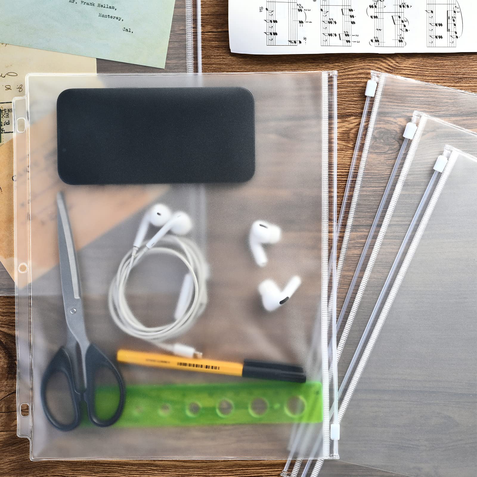 12-Pack Letter Size Zipper Binder Pockets - 3-Hole Clear PVC Document Folders (11.4