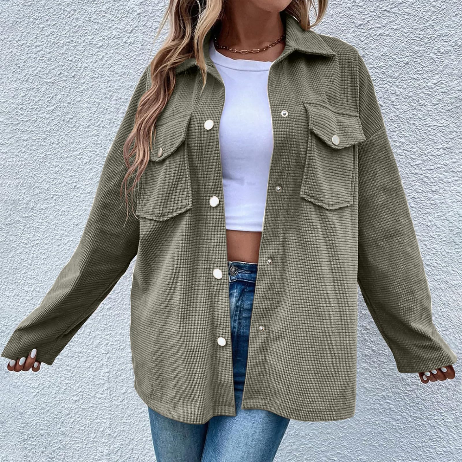 Trendy Oversized Waffle Knit Cardigan Shacket for Women - Long Sleeve Button Down Winter Coat | Perfect for Casual Outfits, Office Wear & Cozy Layering