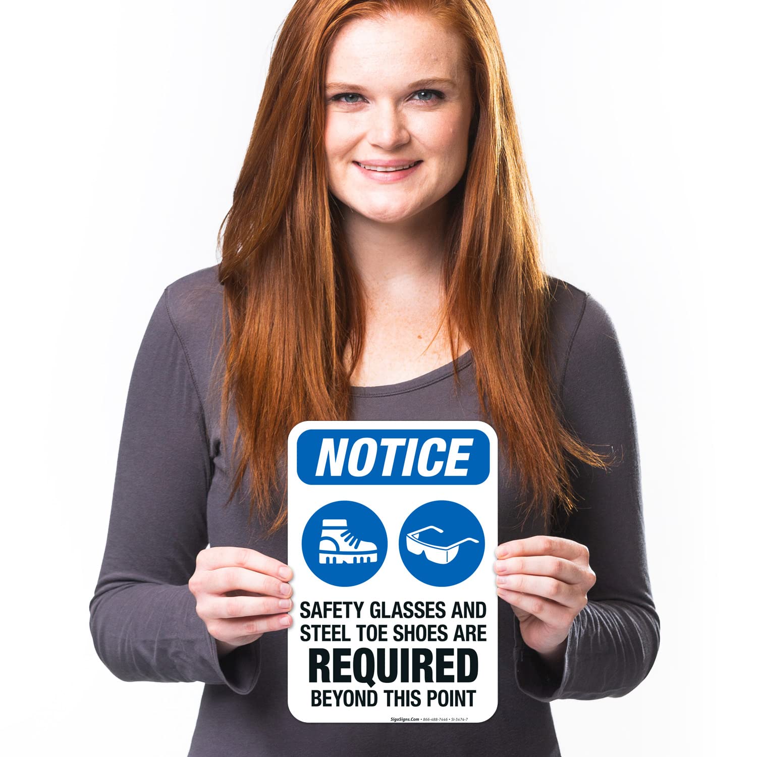OSHA Safety Sign - 'Safety Glasses & Steel Toe Shoes Required Beyond This Point' - 10x7 Inch Vinyl Decal, Weatherproof & UV Resistant (Made in USA) - Perfect for Construction Sites, Warehouses & Industrial Work Zones