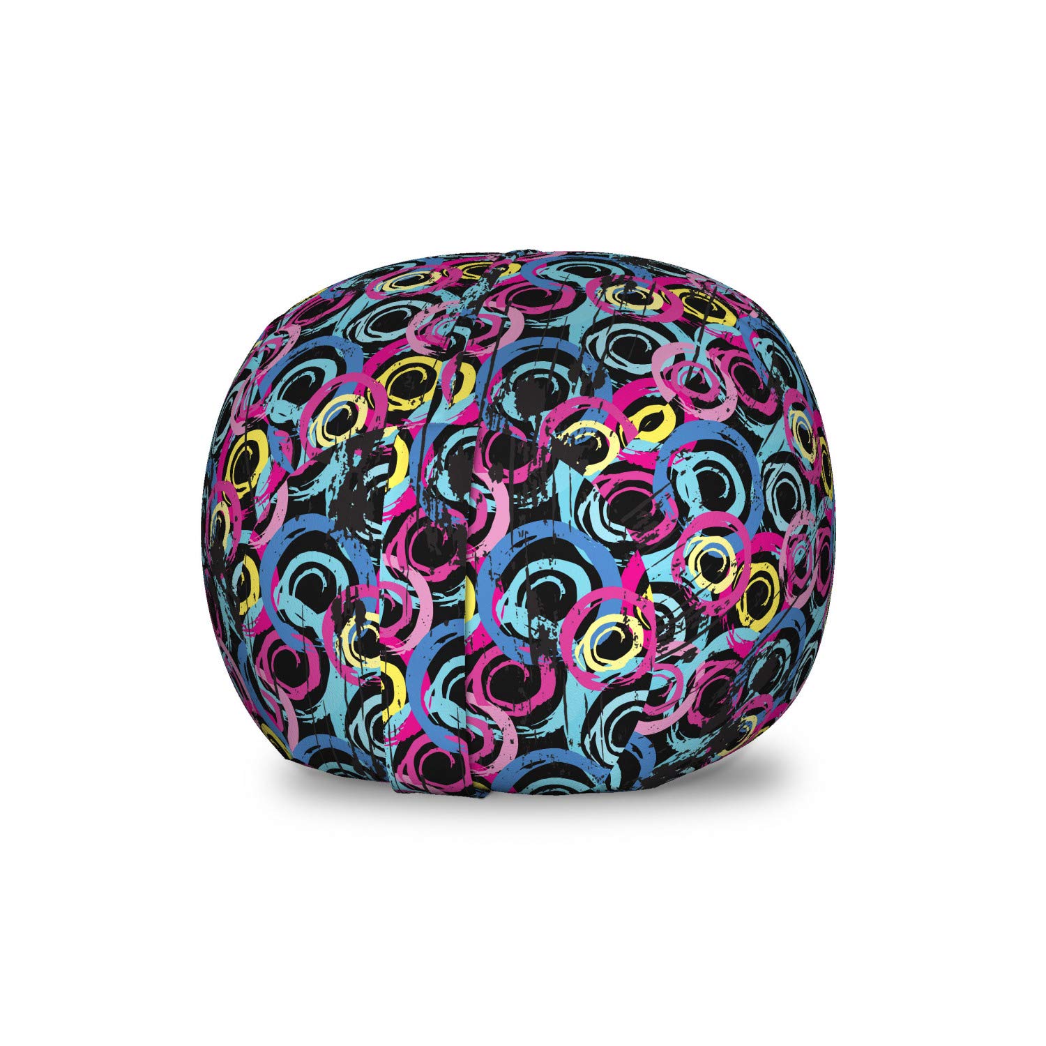 Ambesonne Grunge Storage Toy Bag Chair - Colorful Spiral Paintbrush Circles on Black Psychedelic Graffiti Design | Washable Stuffed Animal Organizer | Small Multicolor Kids Room Decor for Bedroom, Playroom & Nursery Storage