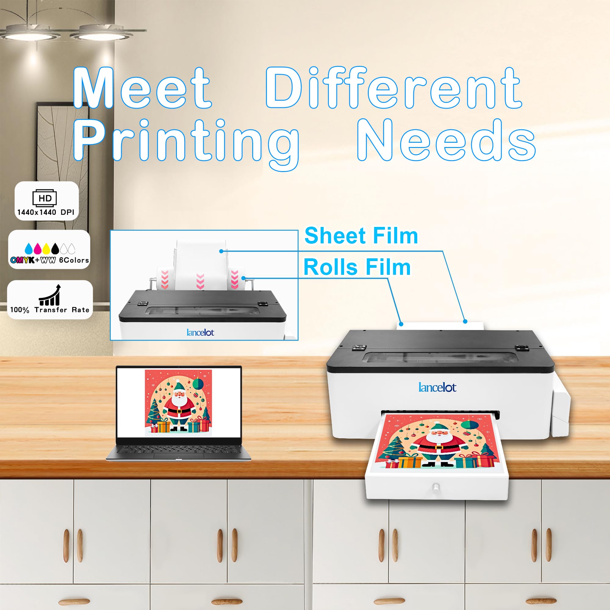 Lancelot A3 l1800 DTF Transfer Printing Machine with Roll Feeder - White Ink Circulation System & Easy Operation - Complete DTF Printer Bundle (Printer, Oven, Laptop, Consumables) for Dark & Light Clothing - Ideal for T-Shirt Printing, Custom Apparel Business & Home DIY Projects