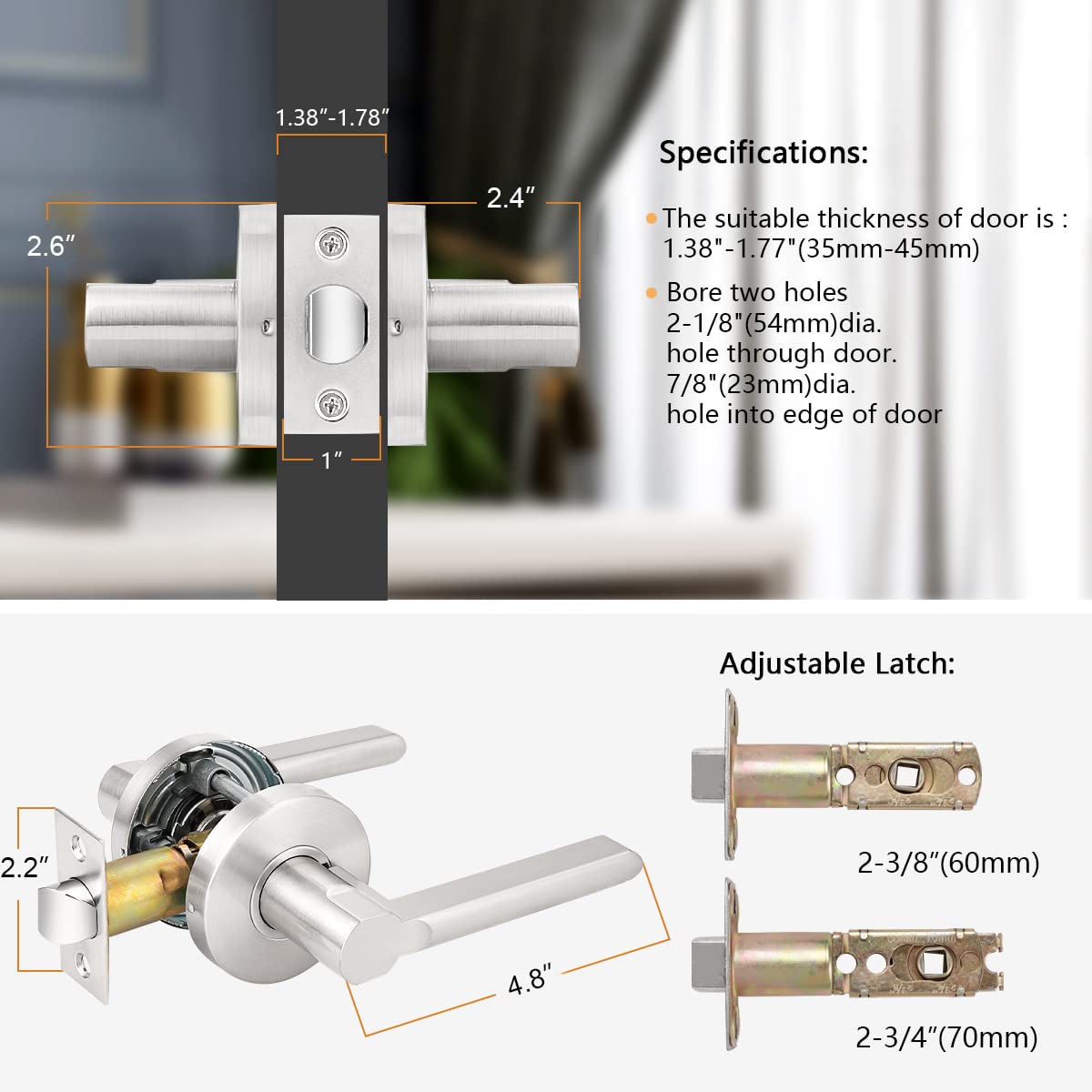 Probrico Satin Nickel Hall/Closet Lever Set - 10 Pack Interior Passage Non-Locking Door Handles for Bedrooms, Bathrooms & Closets | Durable Contractor Grade Hardware