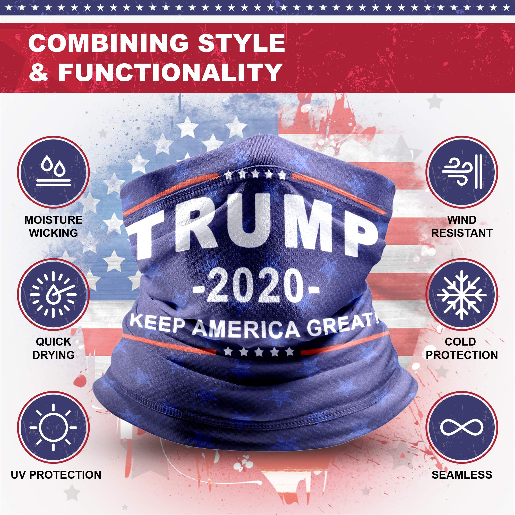 Donald Trump Neck Gaiter - Patriotic Ski Mask & Face Cover for Outdoor Activities - UV Protection Face Mask for Hiking, Cycling & Political Events