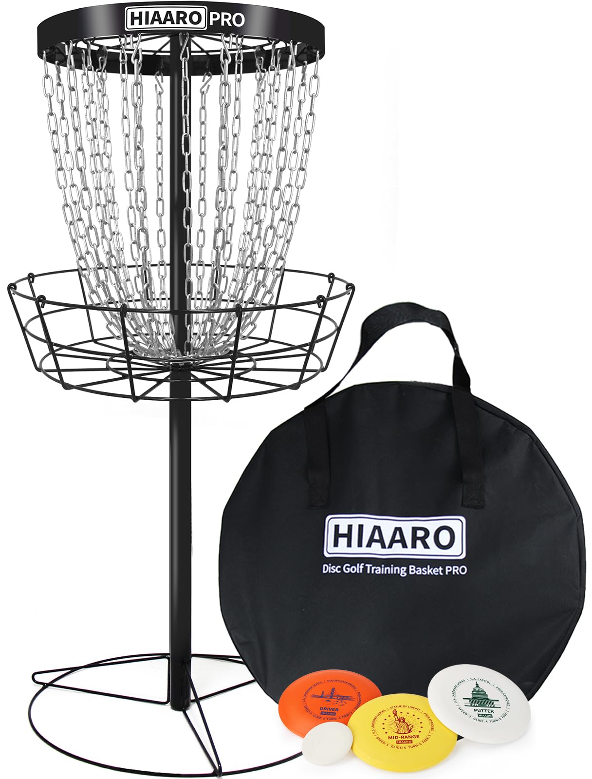 PDGA Approved HIAARO PRO Disc Golf Basket - Portable Heavy Duty 24-Chain Target for Professional Players | Perfect for Backyard Practice, Course Training & Tournament Play