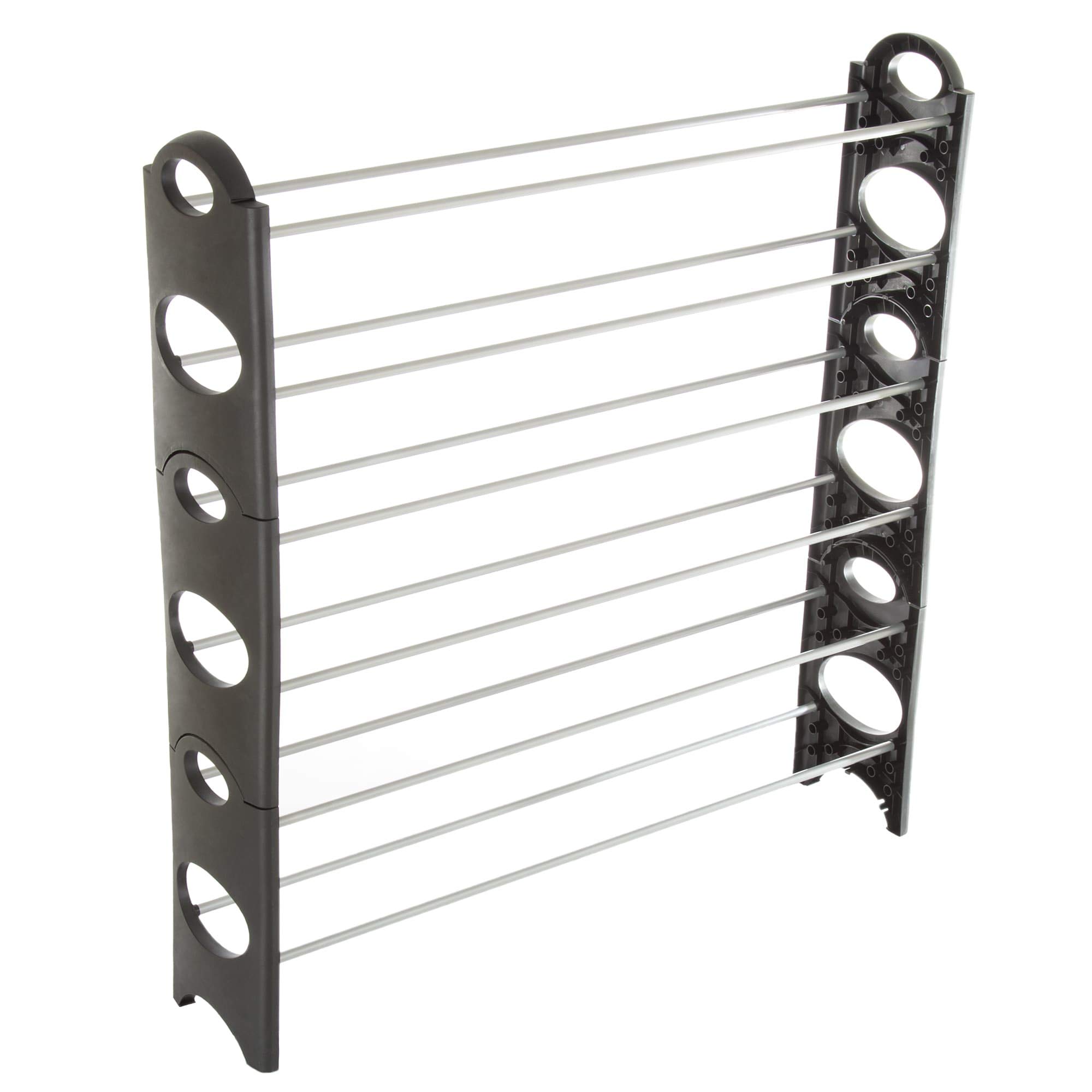 24-Pair Narrow Shoe Rack - Slim 6-Tier Shoe Organizer for Entryway, Closet & Small Spaces | Black Metal & Plastic Storage Tower (36