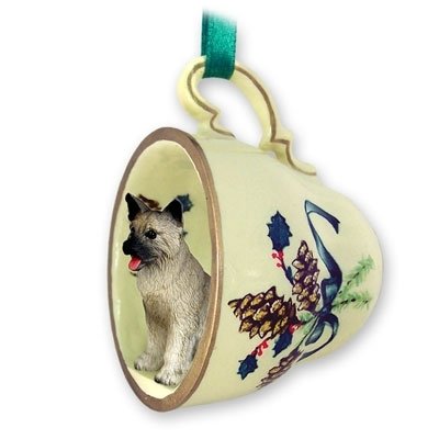 Akita Green Holiday Tea Cup Dog Ornament - Gray Ceramic Christmas Decor for Pet Lovers | Perfect for Home, Office, and Gift Giving
