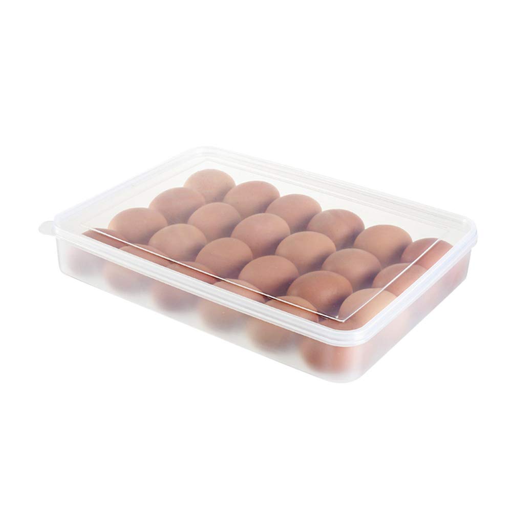 DOITOOL 24 Grid Plastic Egg Holder with Lid - Refrigerator Organizer, Single Layer Crisper for Kitchen Storage | Perfect for Eggs, Fruits & Vegetables Storage in Fridge