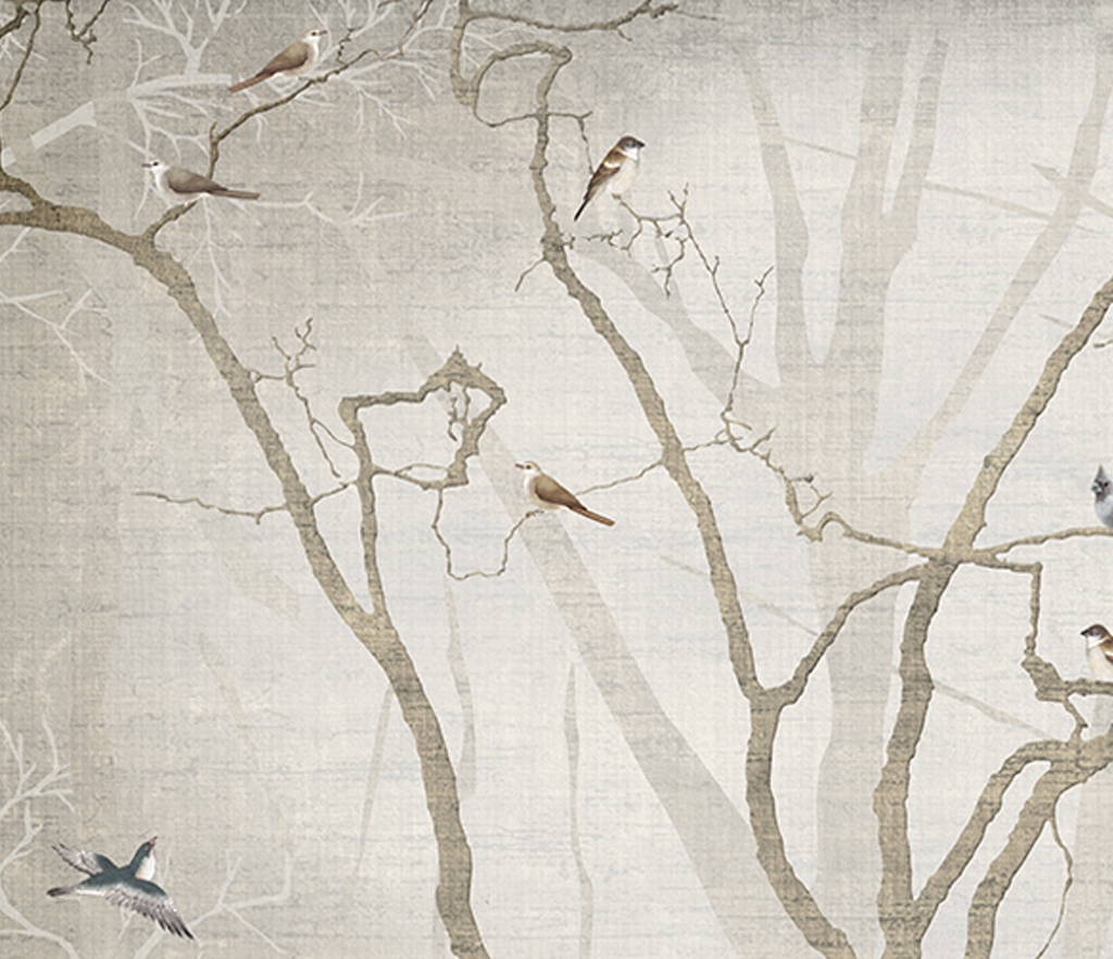 Birds on Tree Trunks Wallpaper Mural - Nature-Inspired Peel & Stick Wallpaper for Living Room, Bedroom Decor - Easy to Install & Removable