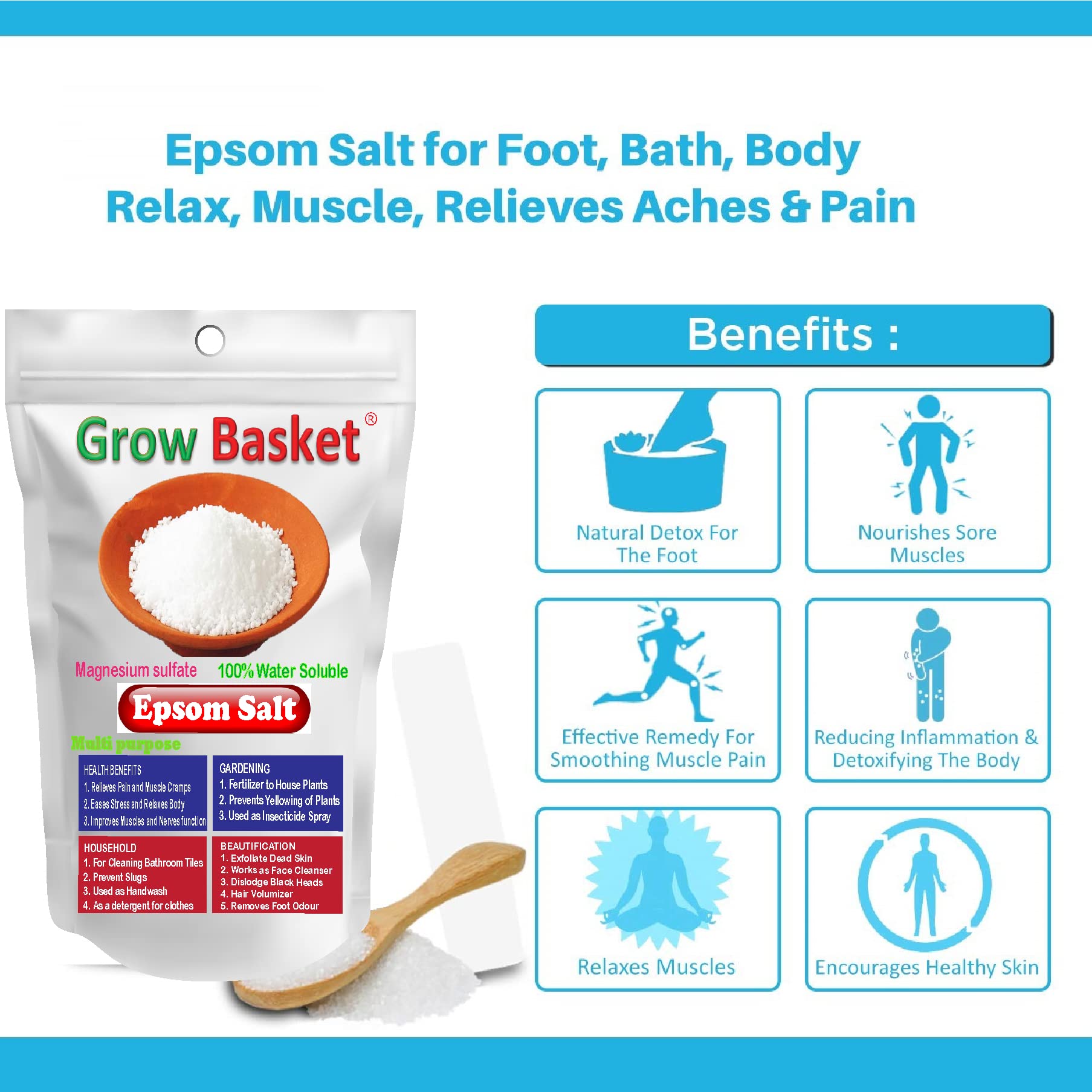 Premium Epsom Salt for Relaxation & Pain Relief - 100% Pure Magnesium Sulfate Crystals for Muscle Recovery, Detox Bath & Foot Soak - Soothes Skin & Hair - Unflavored & Water Soluble (450g) - Perfect for Stress Relief, Post-Workout Recovery & Spa Day at Home