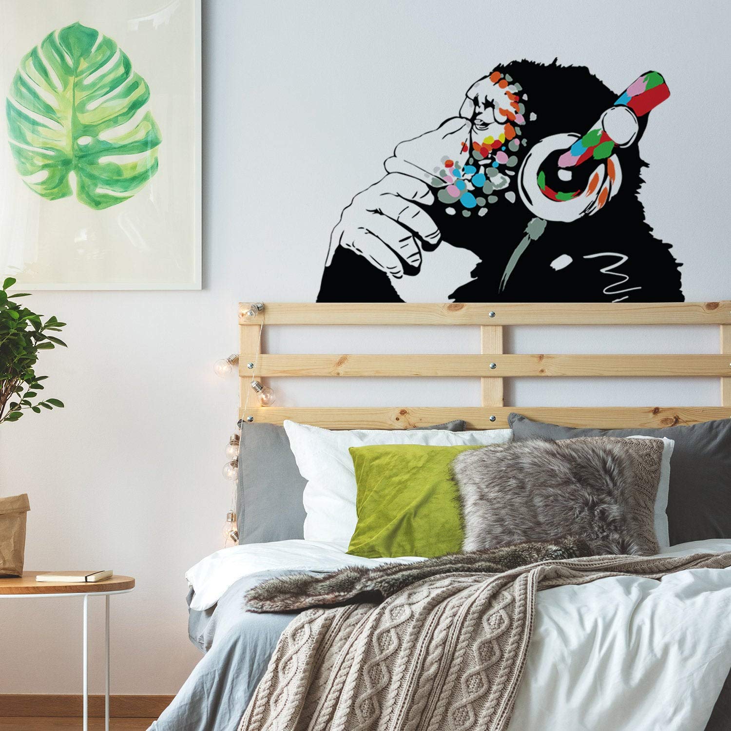 Banksy Thinking Monkey Sticker - Art Vinyl Street Decal with Headphones for Music Lovers - Graffiti Wall Art for Bedroom, Office & Studio Decor - Unique Gift for Artists & Urban Style Fans