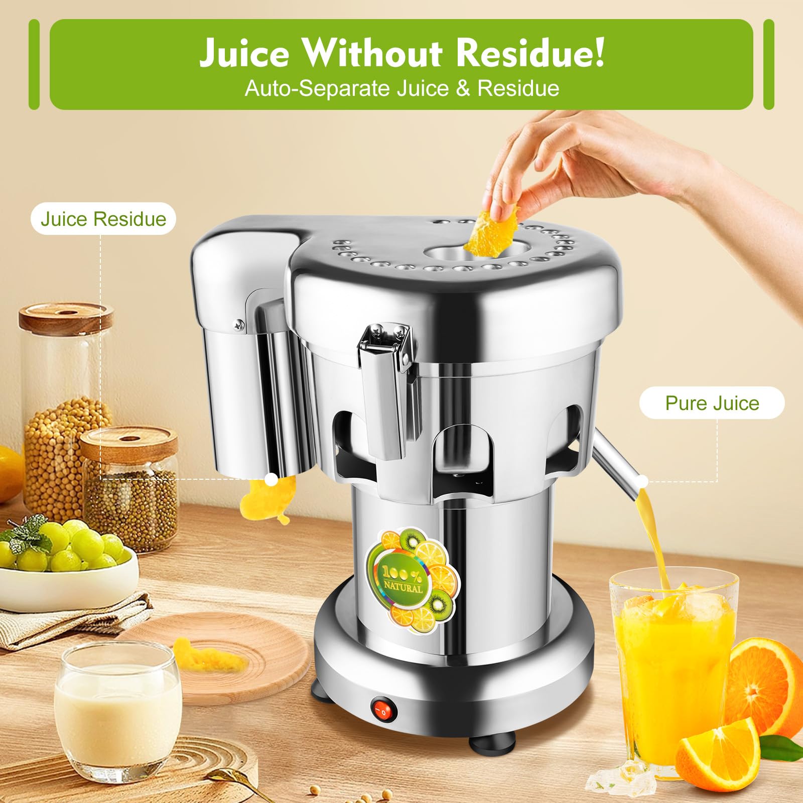 Commercial Heavy Duty 370W Electric Fruit and Vegetable Juice Extractor - Centrifugal Juicer Machine for Home & Restaurant Use - Perfect for Smoothies, Detox Drinks, and Healthy Juicing