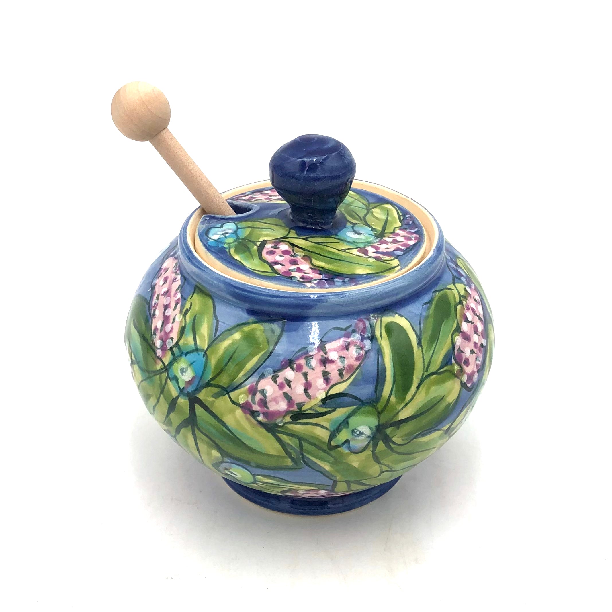 Susan & Peter Stark Ceramic Honey Jar with Lid - Blue, Airtight Food Storage for Tea, Coffee, Sugar & Spices - Perfect for Kitchen, Pantry & Gift Giving