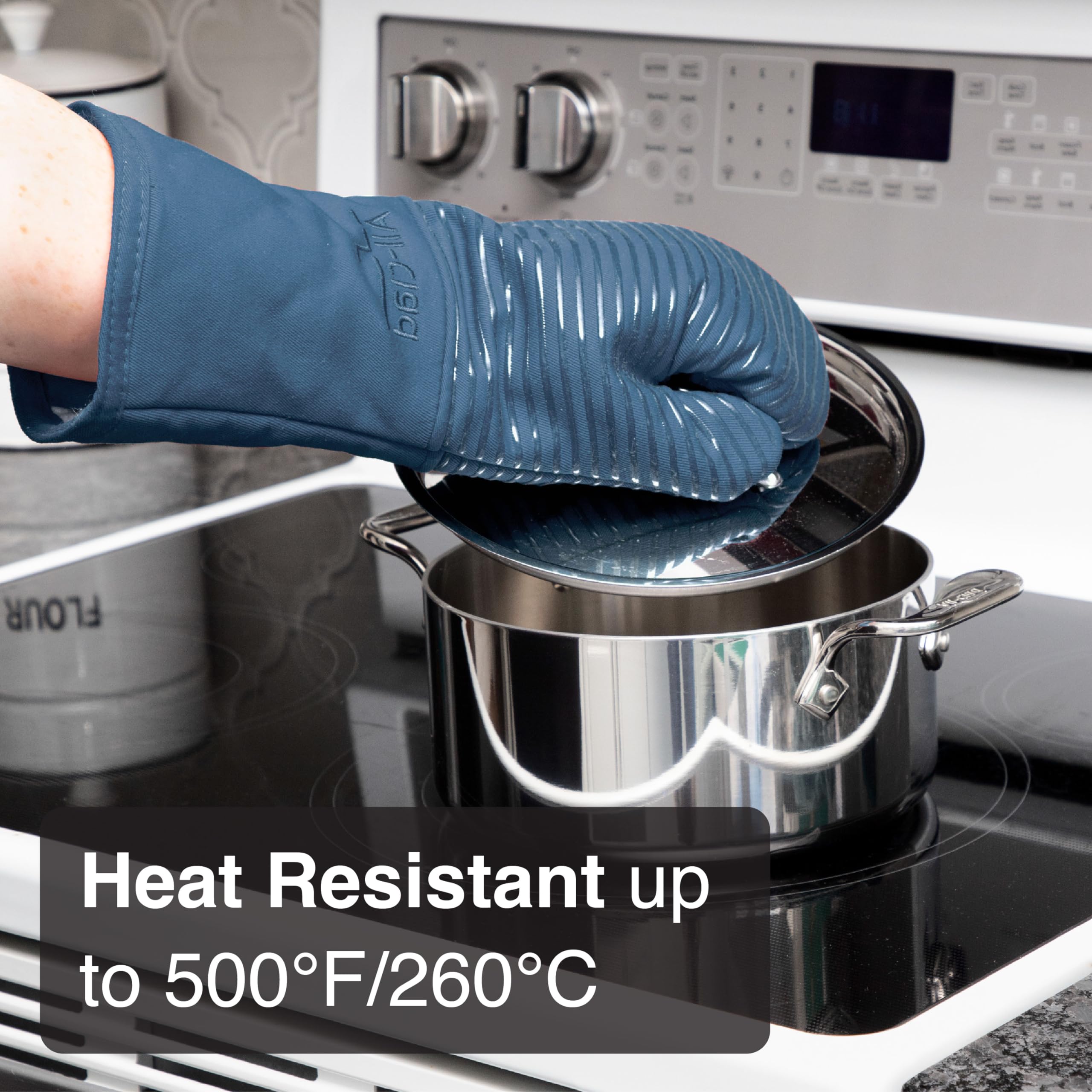 All-Clad Premium Silicone Oven Mitts - Heat Resistant to 500°F, 100% Cotton & Silicone Kitchen Gloves, 14
