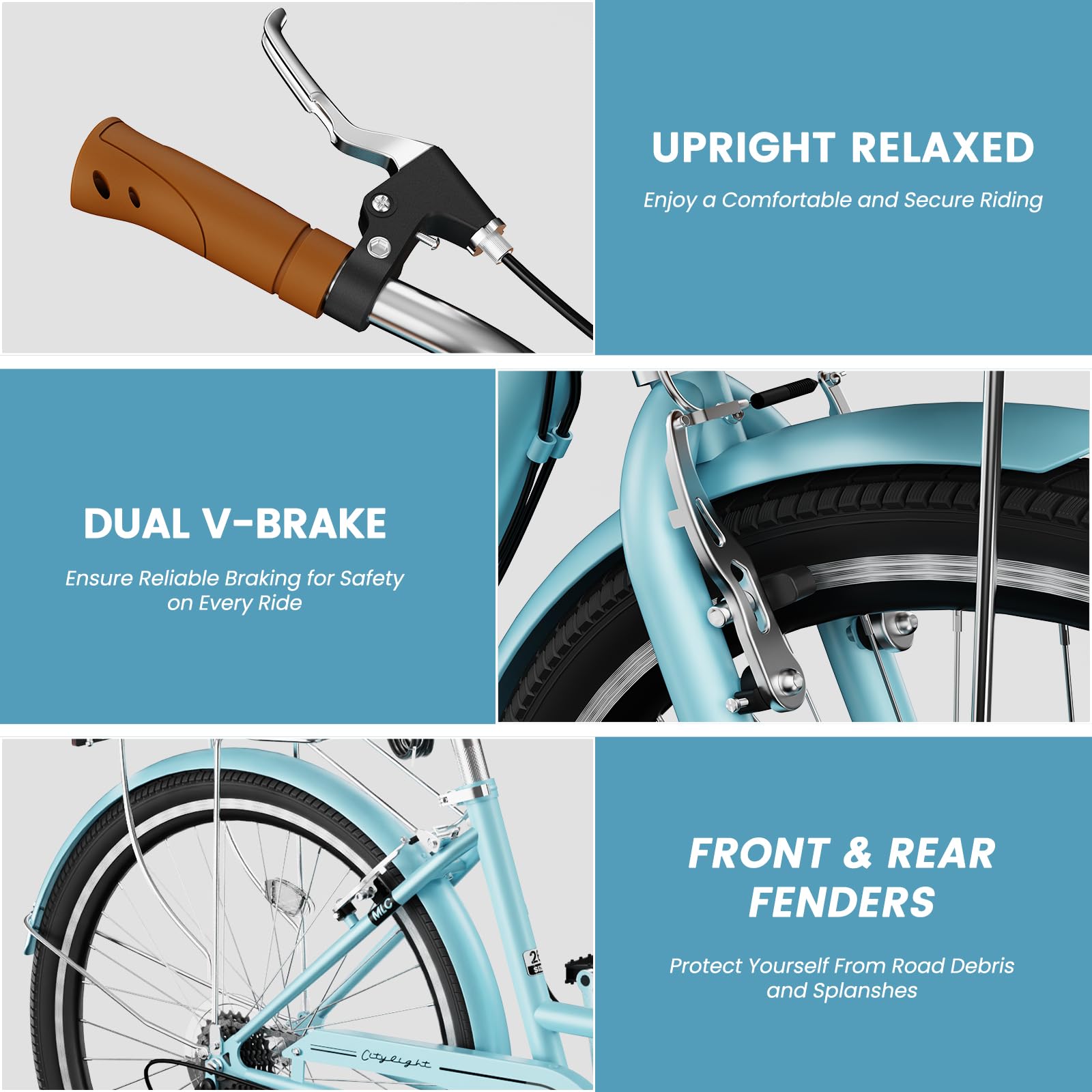 24/26 Inch Women's 7-Speed Cruiser Bike with Basket & Lock - Lightweight City Commuter Bicycle for Ladies - Perfect for Beach Rides, Urban Commuting & Leisure Cycling