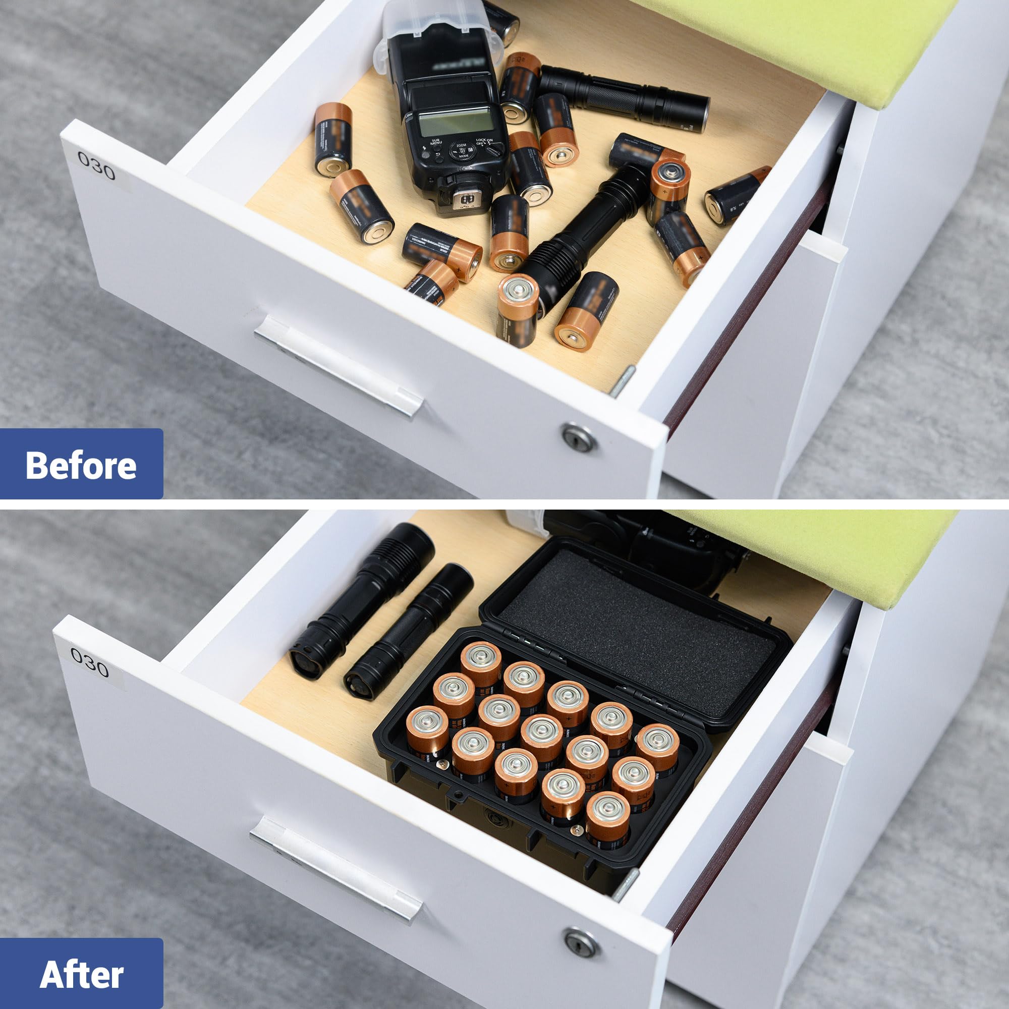 KIWIFOTOS 15-Slot C Battery Organizer - Heavy Duty IP67 Waterproof Storage Case for C Cell LR14 Alkaline Batteries - Ideal for Household, Office, Camping & Outdoor Use