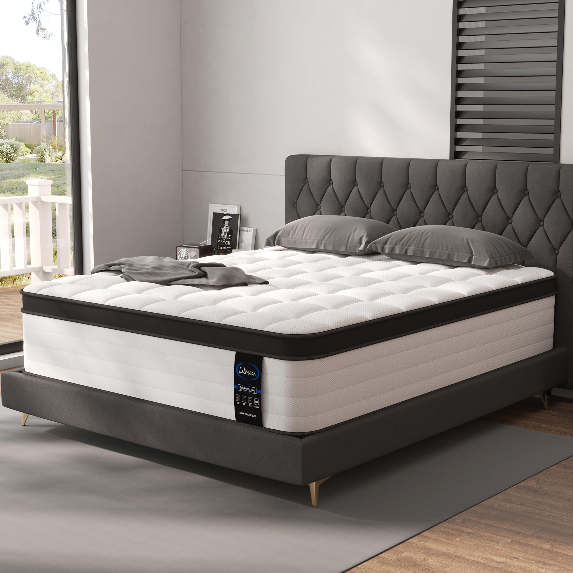 12 Inch Hybrid Queen Mattress - Medium Firm Memory Foam & Pocket Spring Support - 3 Coil Edge Support for Pressure Relief - Bed in Box - Perfect for Back Pain Relief & Guest Rooms
