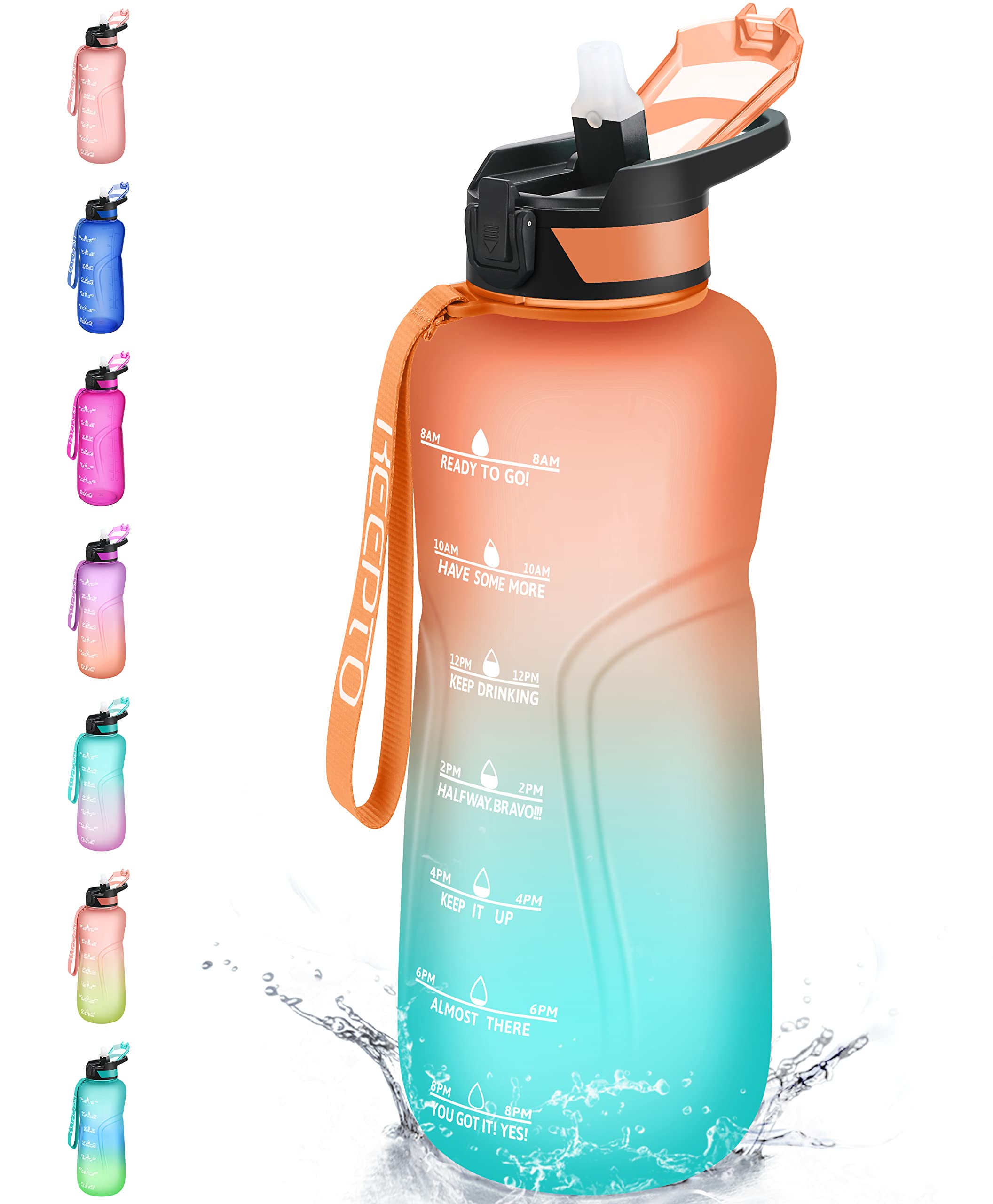 KEEPTO 64oz Half Gallon Water Bottle with Straw, BPA Free Motivational Water Jug with Time Marker for Gym, Workout, and Daily Hydration