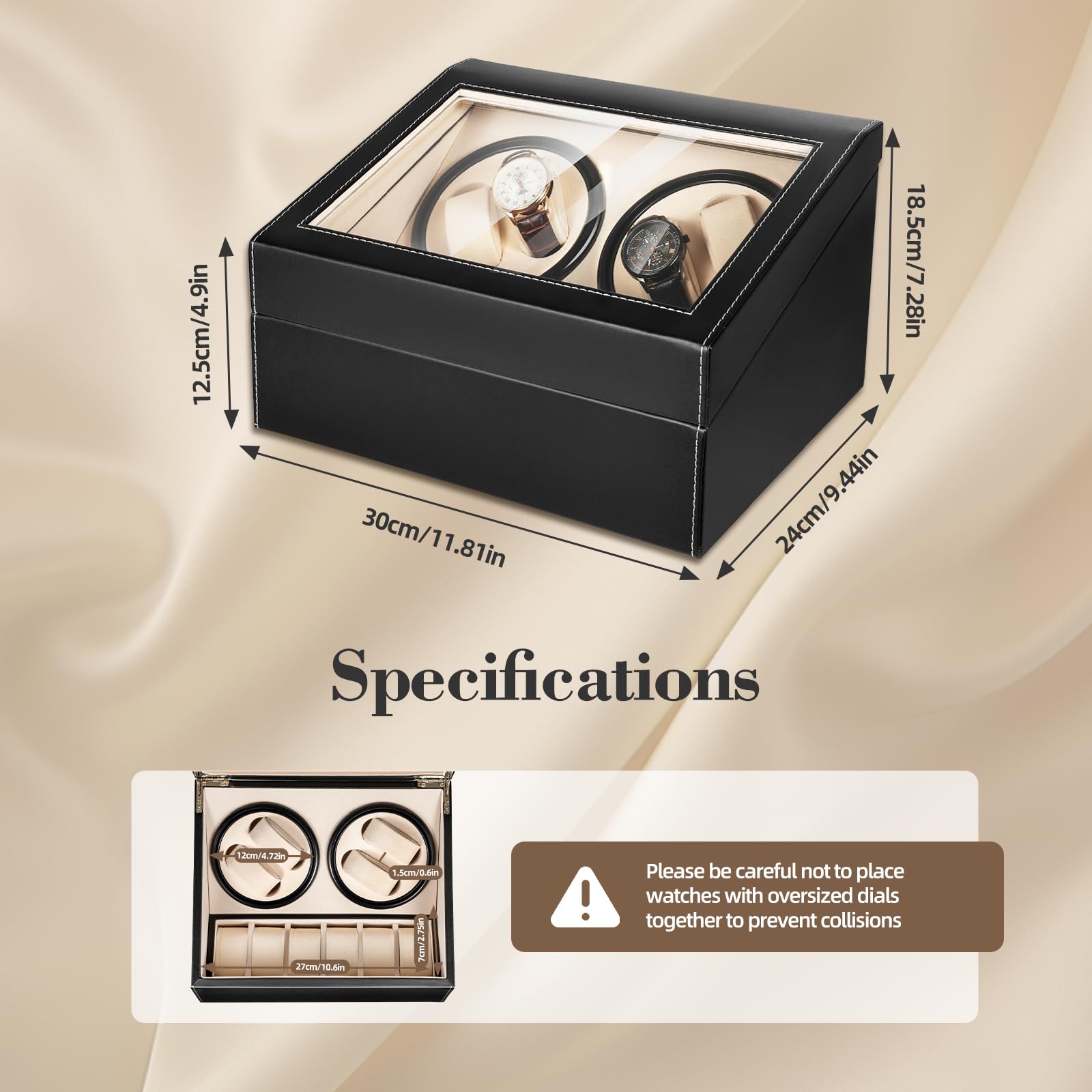 DYRABREST Automatic Watch Winder for 4 Watches - Super Quiet Motor, Bidirectional Rotation with 6 Extra Storage Slots - AC Powered Watch Box for Mechanical & Self-Winding Watches - Perfect for Watch Collectors, Travel & Nightstand Storage