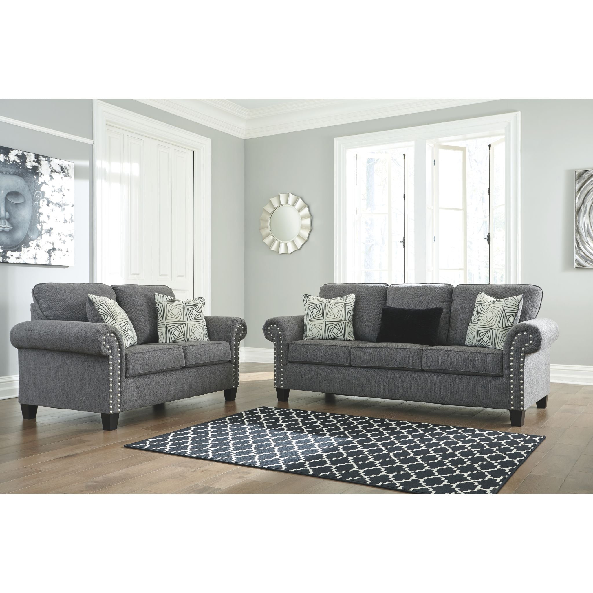 Agleno Loveseat Sofa - Modern Charcoal Gray Fabric 2-Seater Couch for Living Room, Apartment, and Small Spaces