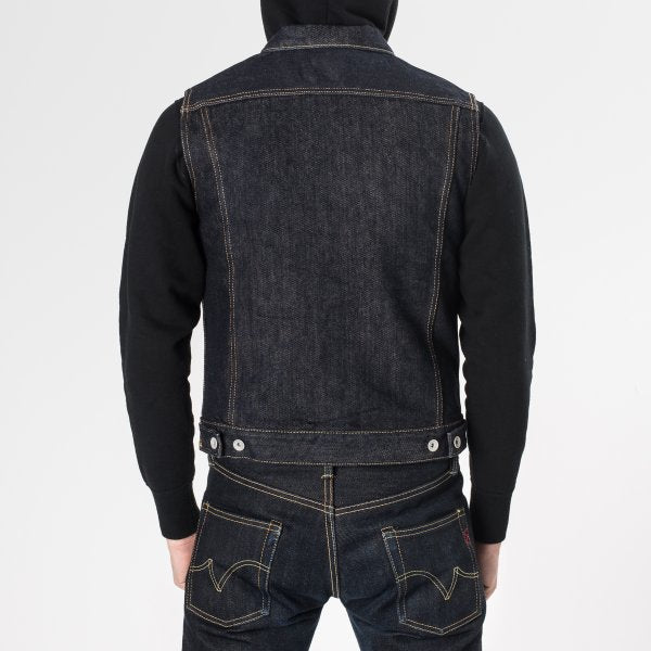 Iron Heart IH-526SV 21oz Indigo Selvedge Denim Vest for Men - Heavyweight Raw Denim Jacket for Motorcycle Riding, Workwear & Casual Style