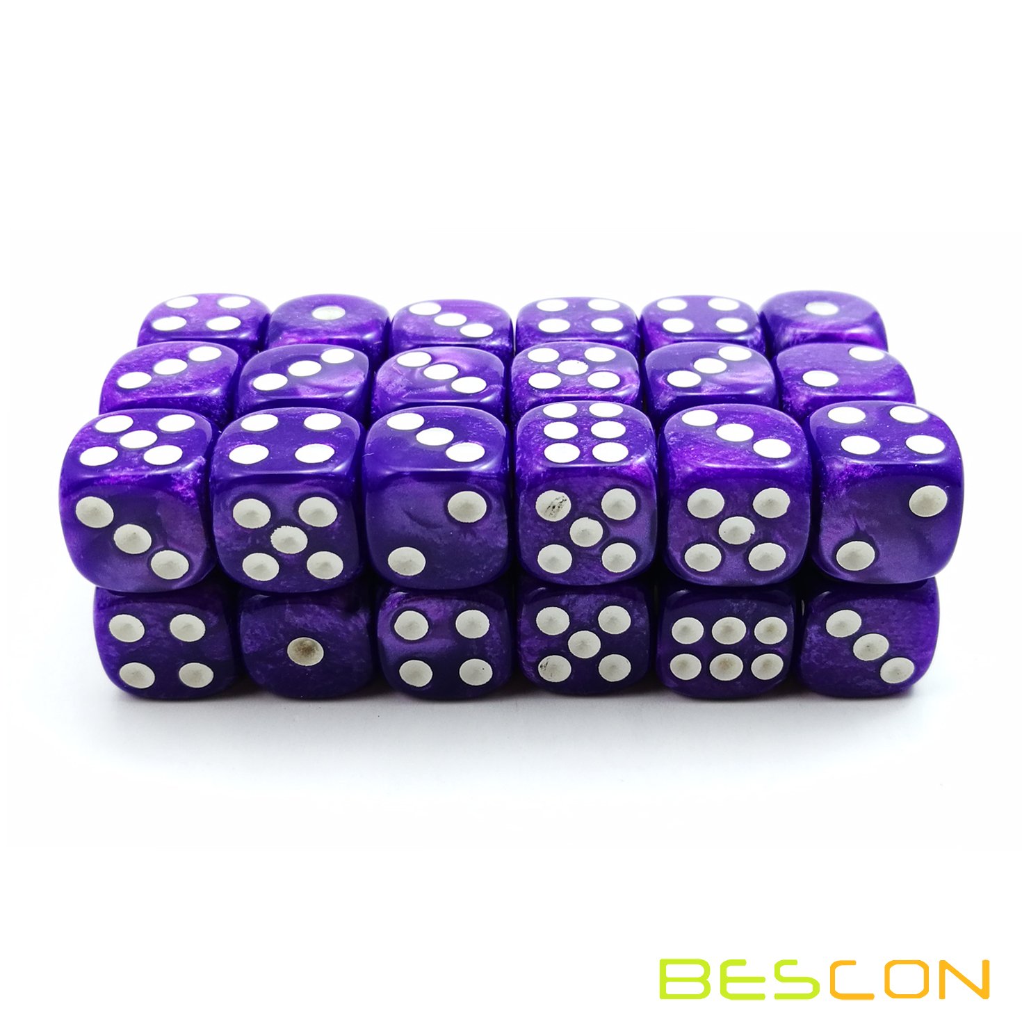 Bescon 12mm Six-Sided Dice Set - 36 Marble Purple D6 Dice in Brick Storage Box | Perfect for Board Games, RPGs, D&D, Math Education & Casino Night