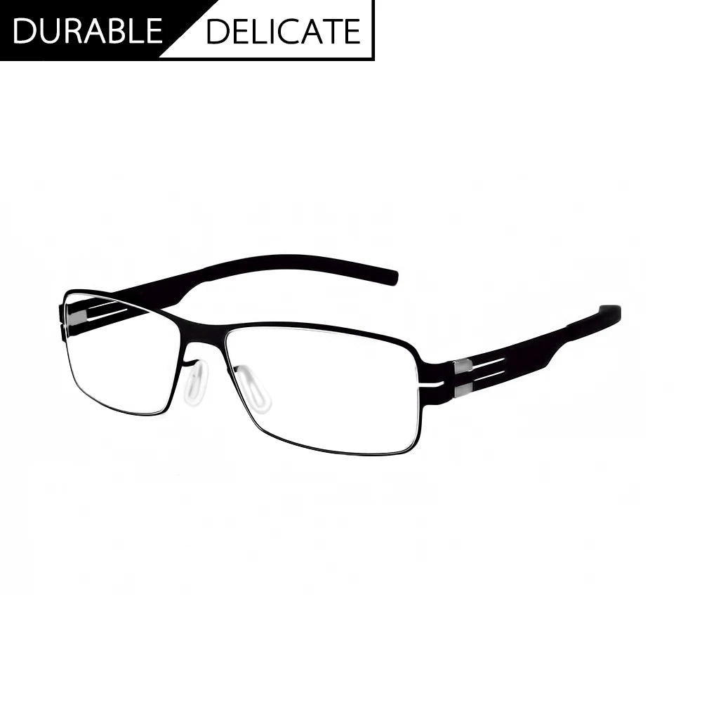 Aimee Men's Full Rim Square Screwless Stainless Steel Eyeglasses Frame 1139 - Lightweight Durable Glasses for Work, Reading & Everyday Use