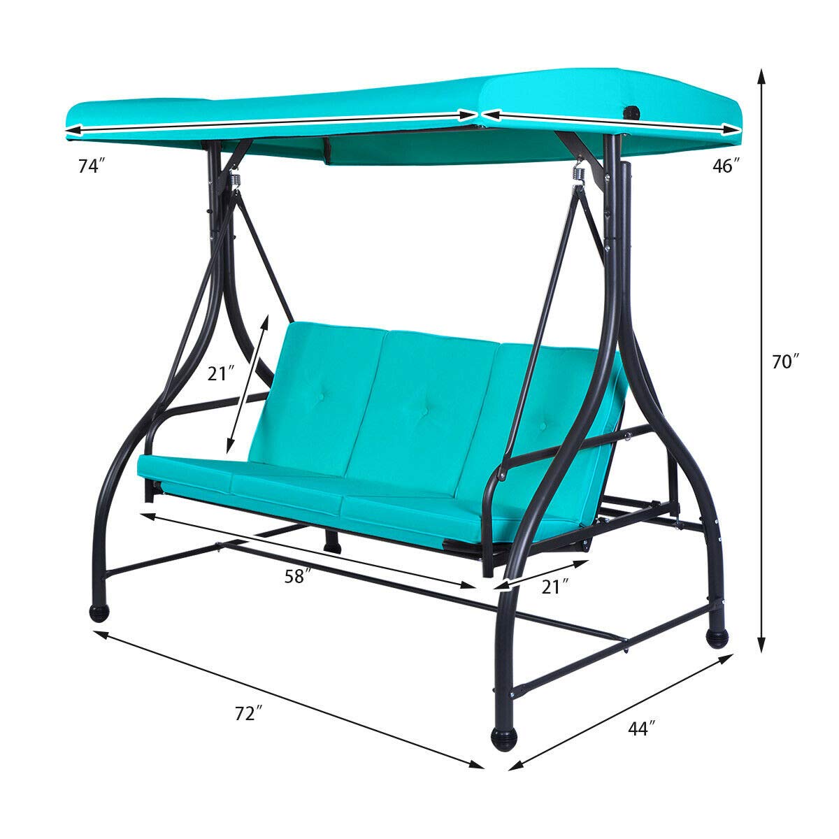3-Seat Convertible Outdoor Swing Bench with Adjustable Sunshade Canopy & Removable Cushions - Sturdy Steel Frame - Perfect for Poolside, Patio, Deck, Balcony, Garden & Backyard Relaxation