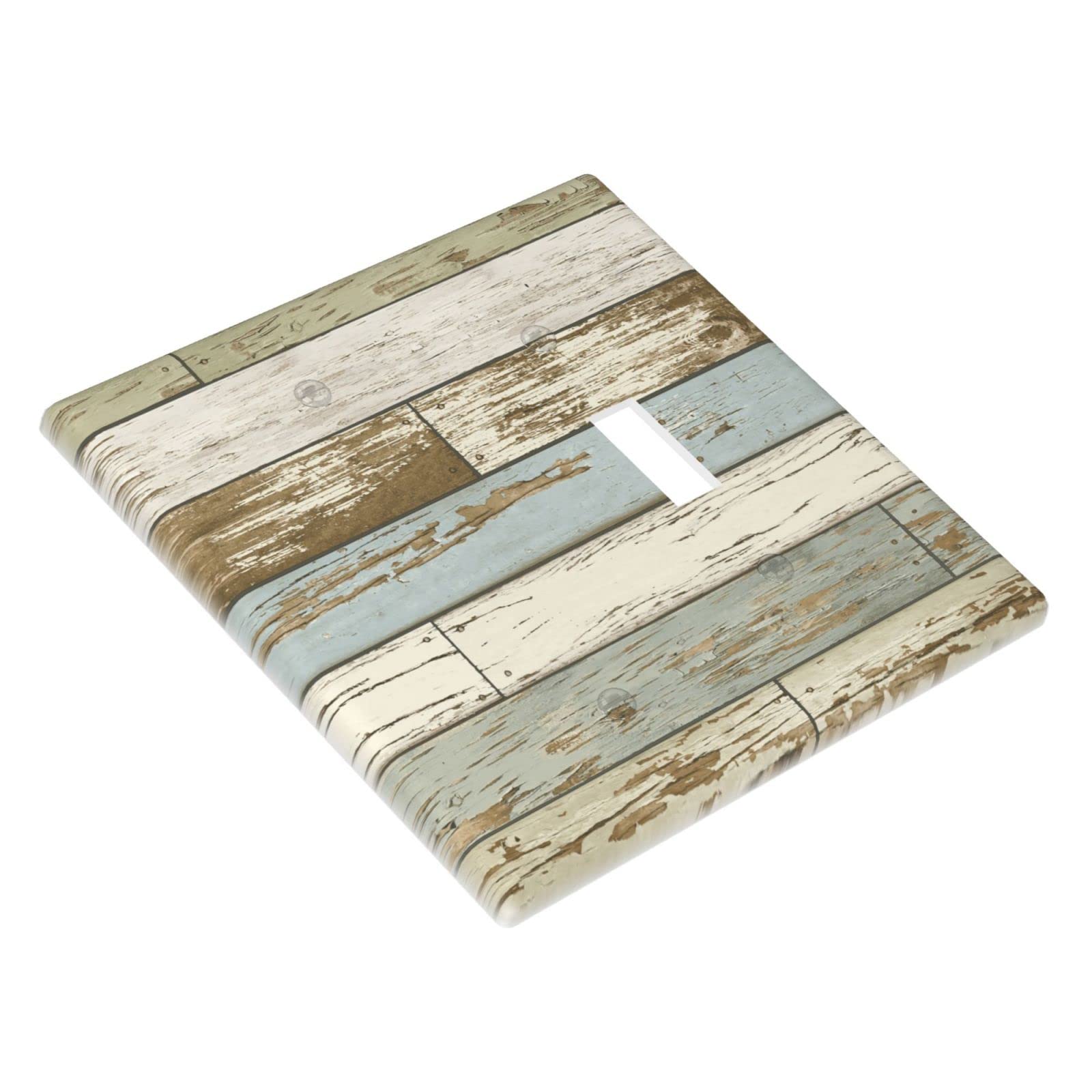 Farmhouse Style 2 Gang 1 Blank 1 Toggle Switch Plate Cover - Rustic Wood Print Wall Plate - Standard Size 4.5 x 4.5 Inch - Decorative Outlet Cover for Living Room, Bedroom & Kitchen