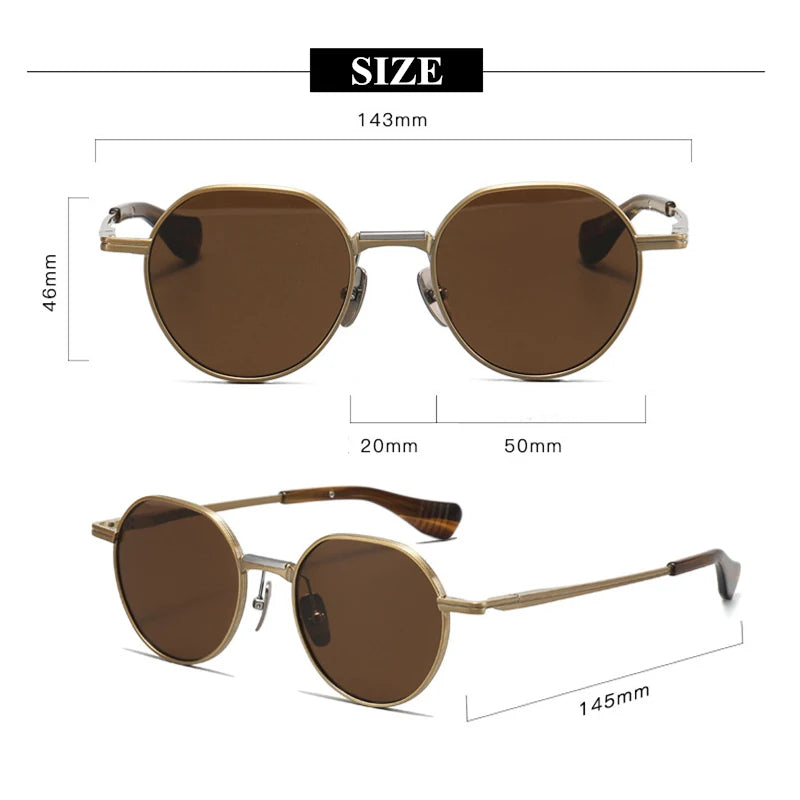 Unisex Black Titanium Polarized Sunglasses - Flat Top Round Full Rim Frame 5046 | UV Protection for Outdoor Sports & Driving