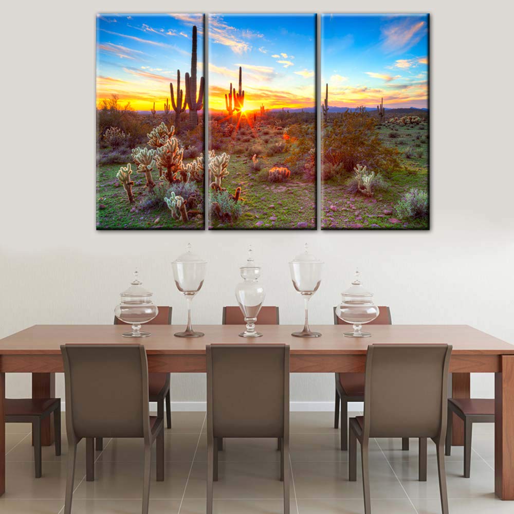 TUMOVO Native American Wall Art - Sonoran Desert Landscape Painting Near Phoenix Arizona - 3 Panel Canvas Modern Artwork - Giclee Framed Ready to Hang (40''x60'') - Perfect for Living Room, Bedroom & Office Decor