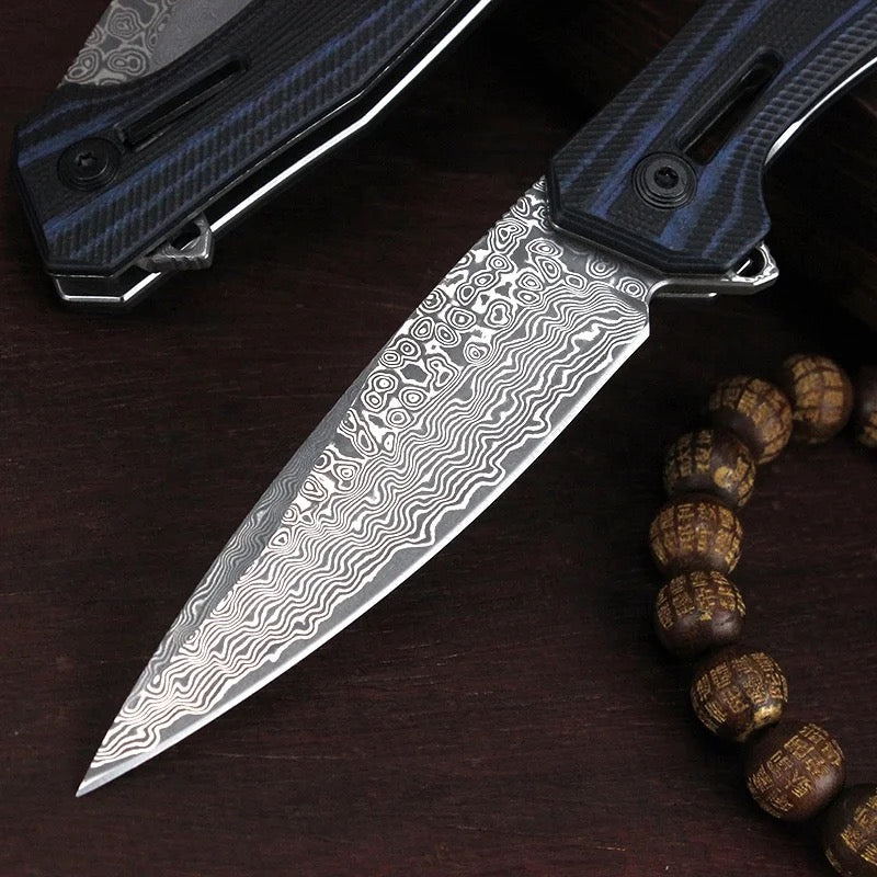 Premium Japanese Gentleman's Knife - VG-10 Damascus Steel Blade, Ergonomic G10 Handle & Genuine Leather Sheath - Perfect for EDC, Outdoor Adventures & Gift for Collectors