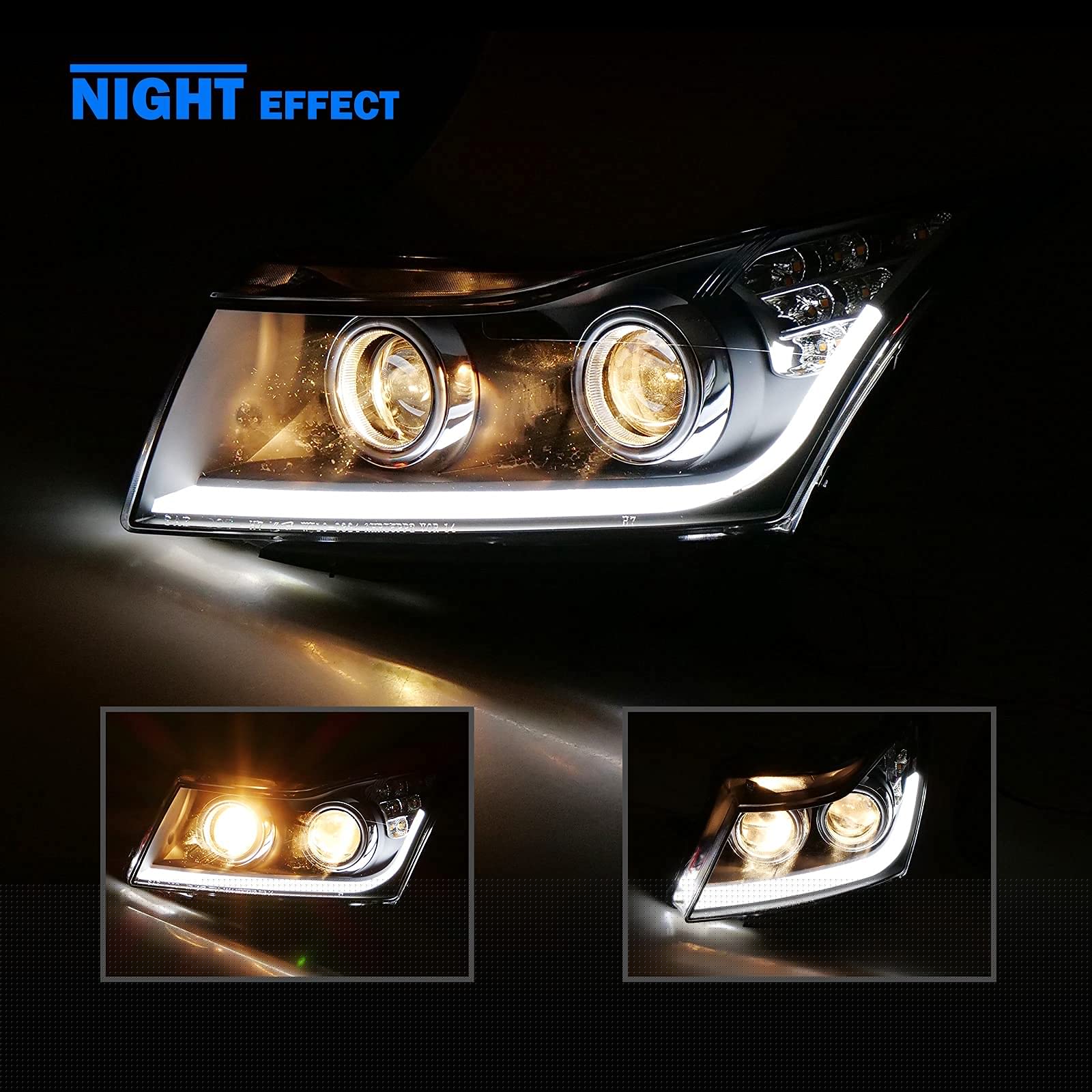 WOLFSTORM LED Headlight Assembly Replacement for 2011-2015 Chevy Cruze - Clear Lens Projector with Daytime Running Lights - Upgrade for Night Driving & Enhanced Visibility