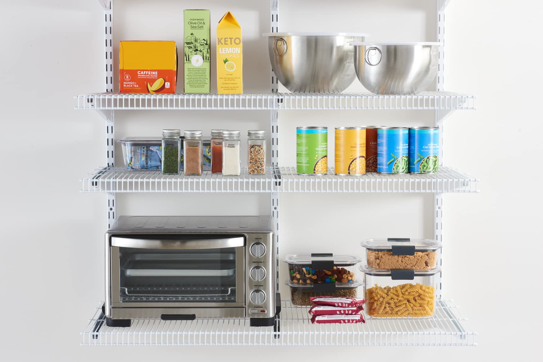 Rubbermaid 36-Inch White Wall Mount Pantry Organizer Shelf System - 4-Tier Wire Shelving with Mounting Hardware - Space Saving Storage for Kitchen, Closet, Garage & Home Organization