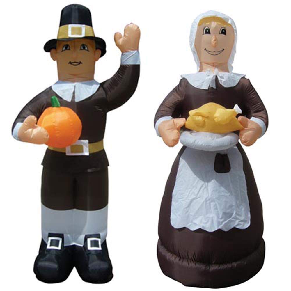 Inflatable Thanksgiving Pilgrim and Amish Couple Yard Decorations - 2 Pack Outdoor Holiday Inflatable Decor for Thanksgiving, Halloween, Christmas, and Fall Season Decorating