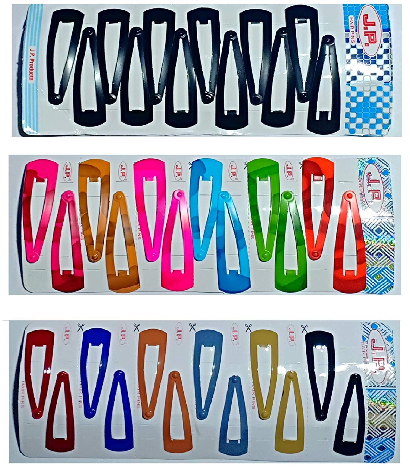 DKB JP Hair Metal Tic Tac Hair Clips for Women & Girls - 12 Pack Small & Medium Hairpins (1 Black + 2 Multicolor Sets) - Perfect for School, Work, Parties & Everyday Hairstyles
