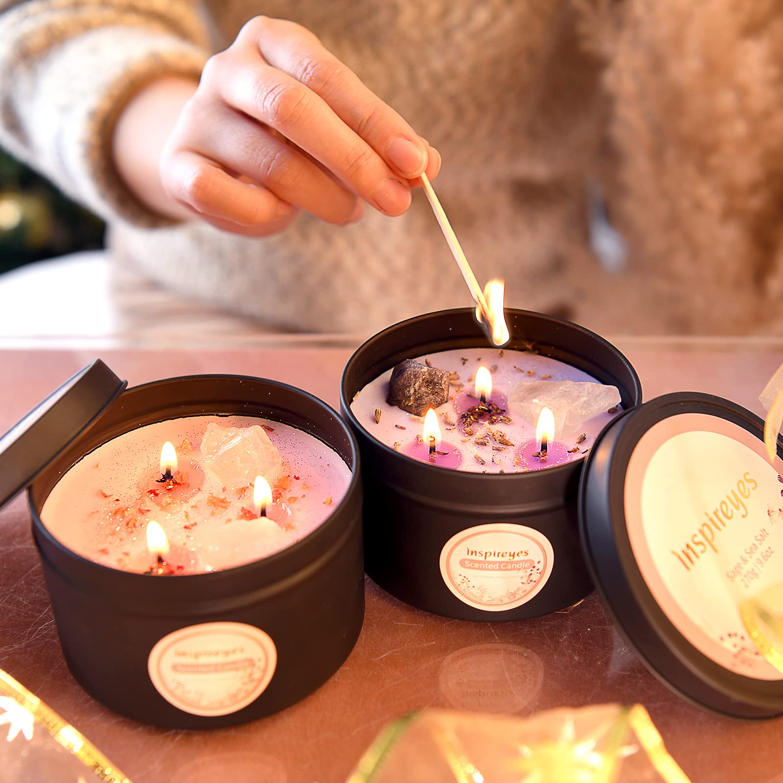 Premium Scented Candles Set with Healing Crystals - 3-Wick 19oz Soy Wax Aromatherapy Candles for Meditation & Manifestation - Large Energy Stones Included - Perfect Birthday Gift for Women - Ideal for Yoga, Spa, Home Decor & Relaxation